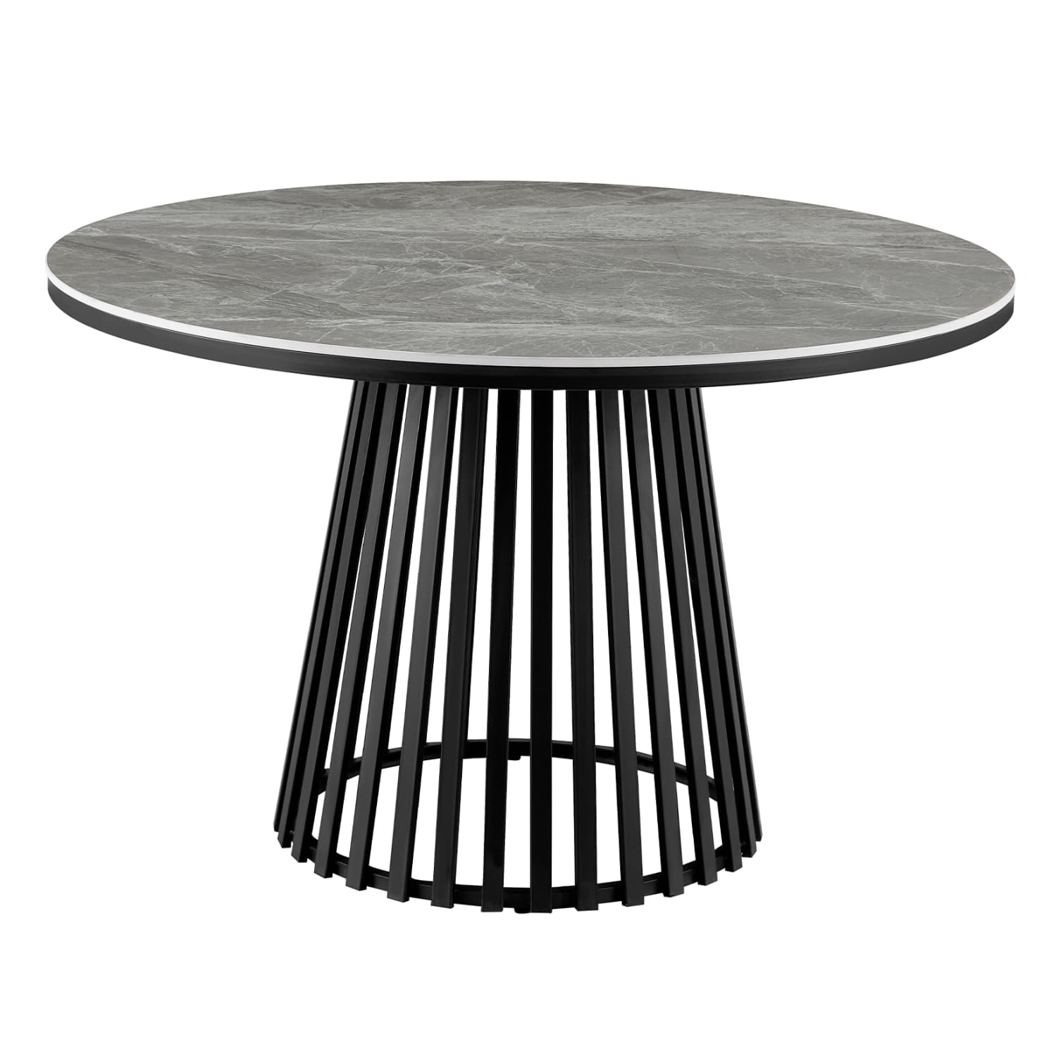 DINING TABLE ROUND CHARM SINTERED STONE TOP IN GREY MARBLE--BLACK BASE Φ120x75Hcm.