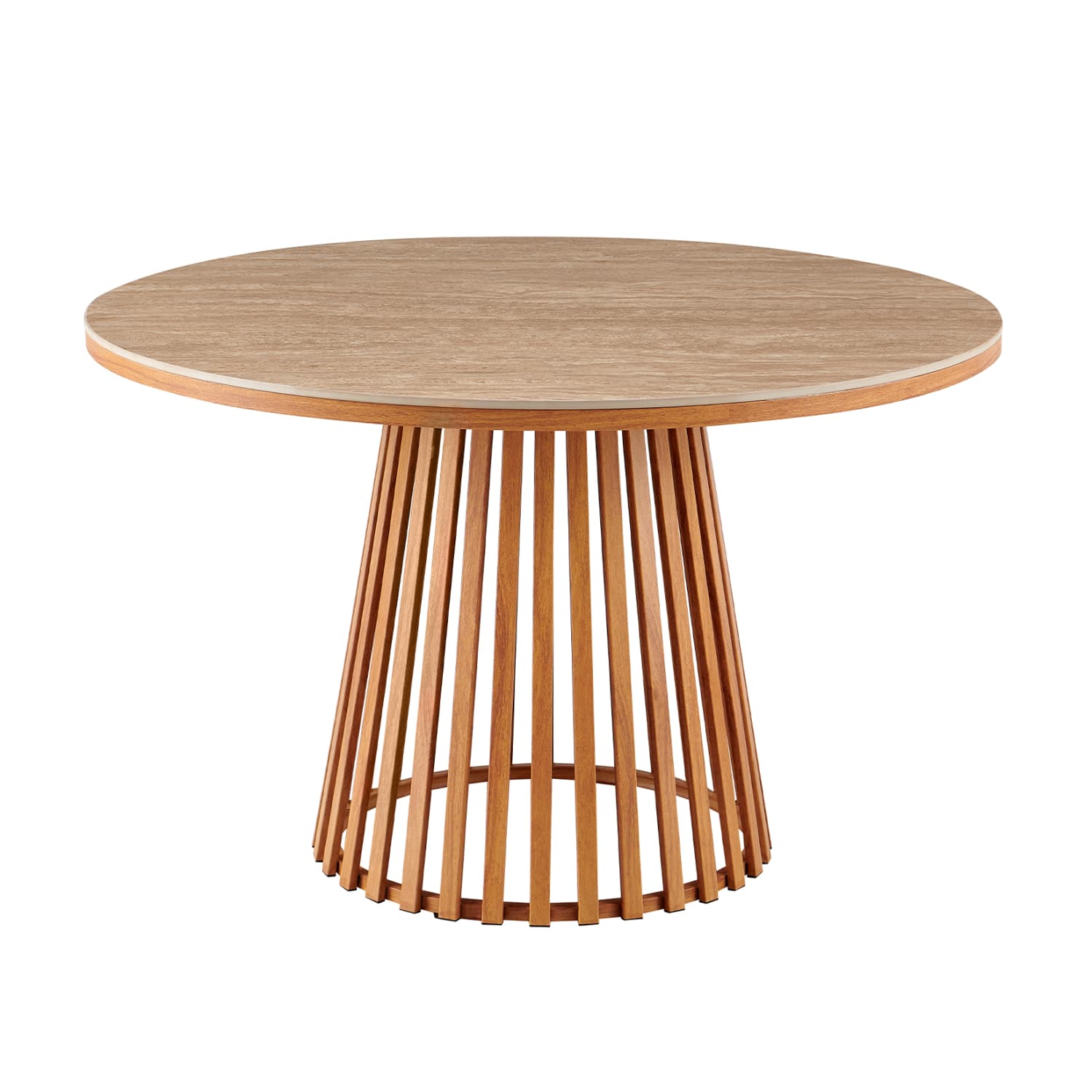 DINING TABLE ROUND CHARM SINTERED STONE TOP IN TRAVERTINE--METAL BASE Φ120x75Hcm.