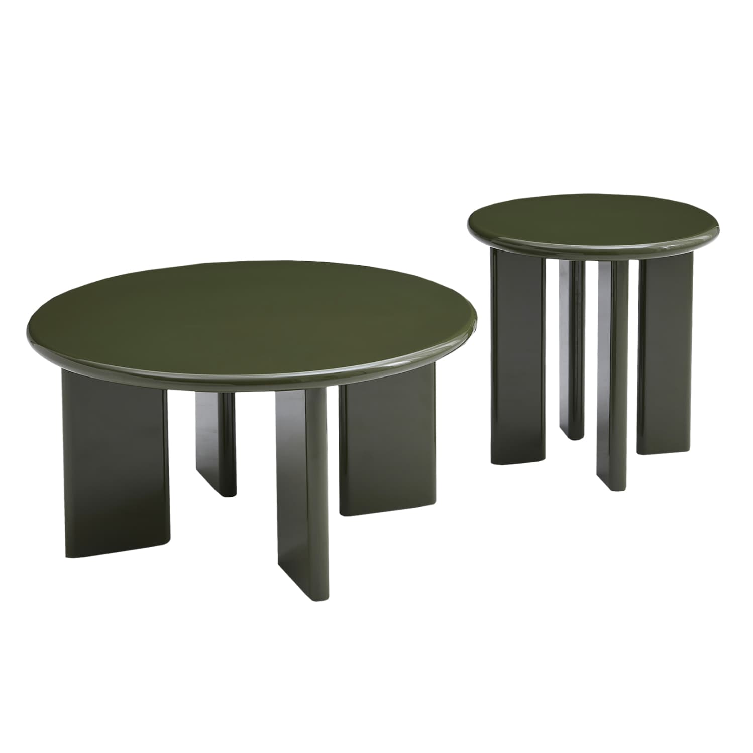 SET 2 COFFEE TABLES FLIX MDF IN GLOSSY OLIVE GREEN Φ80 & Φ50cm.