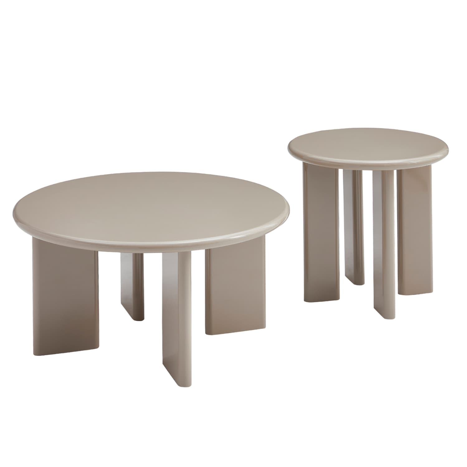 SET 2 COFFEE TABLES FLIX MDF IN GLOSSY TAUPE Φ80 & Φ50cm.