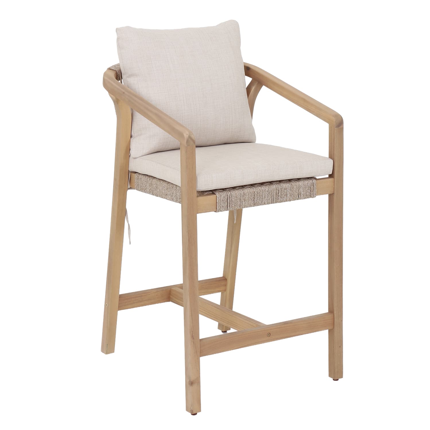BAR STOOL FLICKER ACACIA WOOD IN NATURAL--POLY ROPE & CUSHIONS IN BEIGE 58x68x98Hcm.