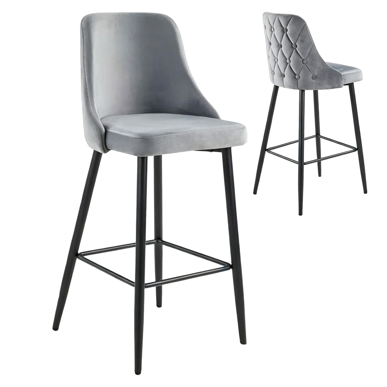 BAR STOOL SERENITY GREY VELVET- METAL LEGS IN BLACK 53x48x110Hcm