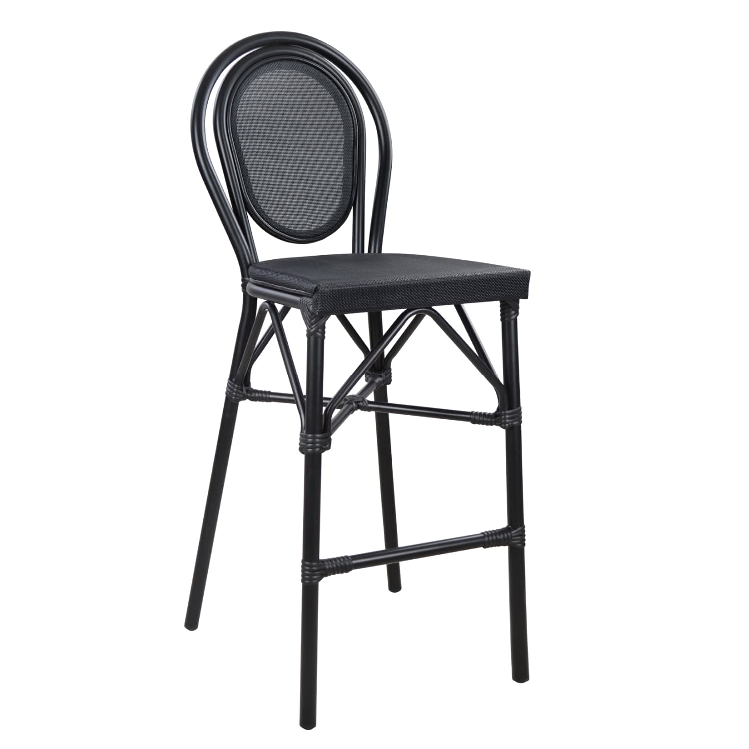 ALUMINUM STOOL BAMBOO LOOK BLACK WITH TEXTILENE 44x52x115Hcm.