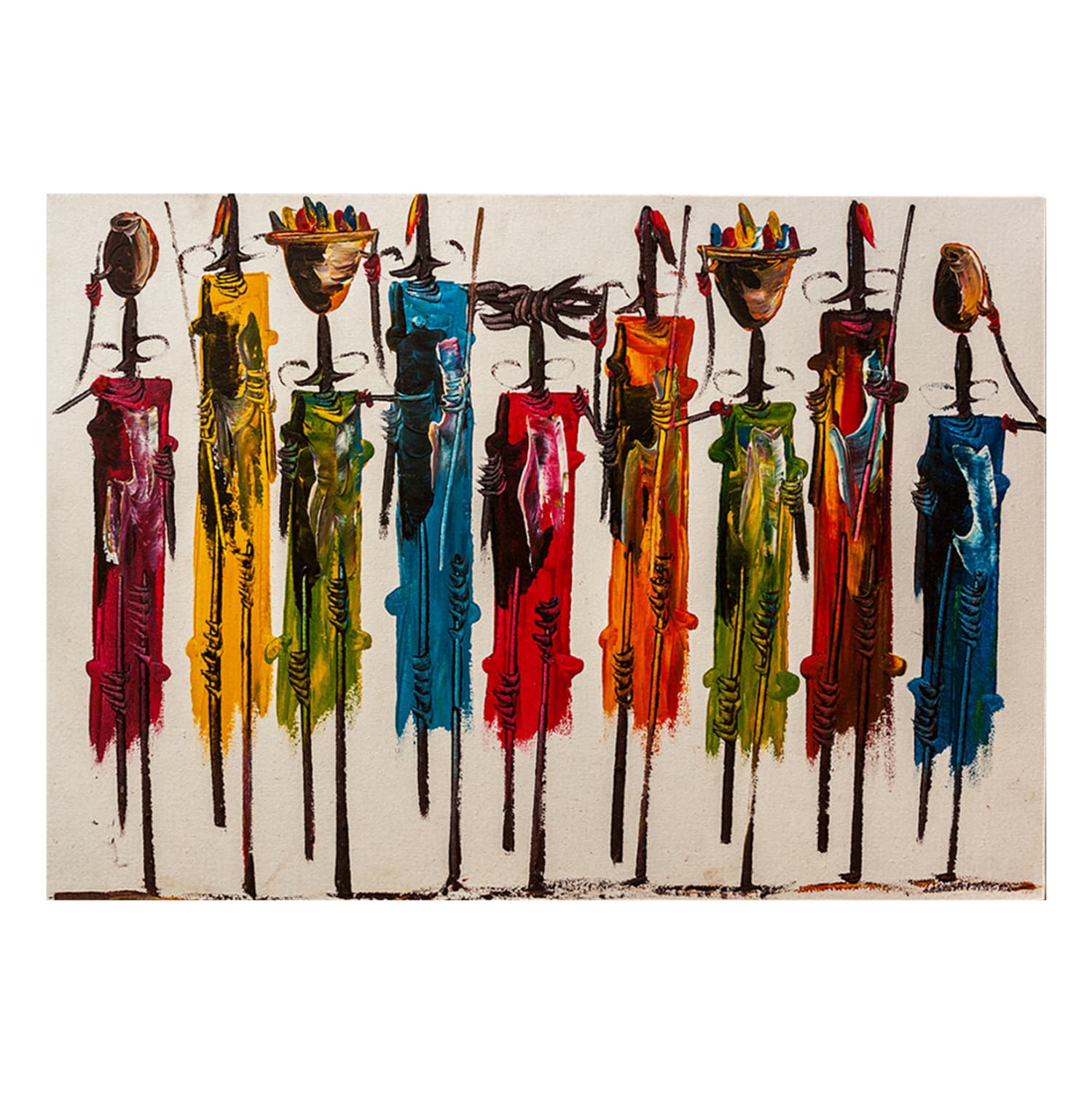 ПЛАТНО СЛИКА ШАРЕНА АФРИКАНСКА УМЕТНОСТ 100X3X70 cm.
