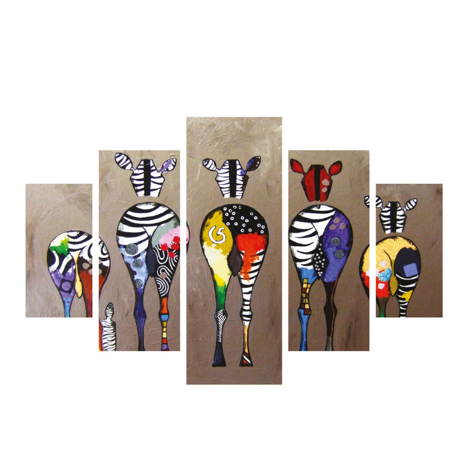 5 PCS MDF PAINTING COLORFUL ZEBRAS 82Χ56x3