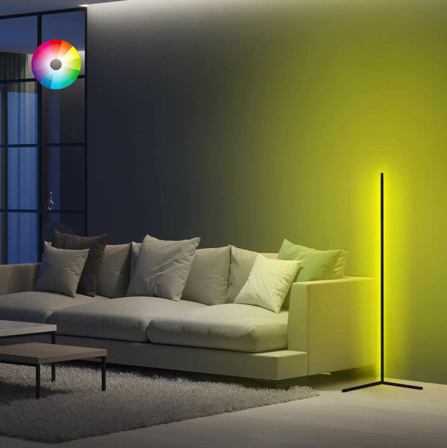 ПОДНА СВЕТИЛКА ЦРНА СО RGB LED И БЕЗЖИЧНО УПРАВУВАЊЕ 30x30x120 cm.
