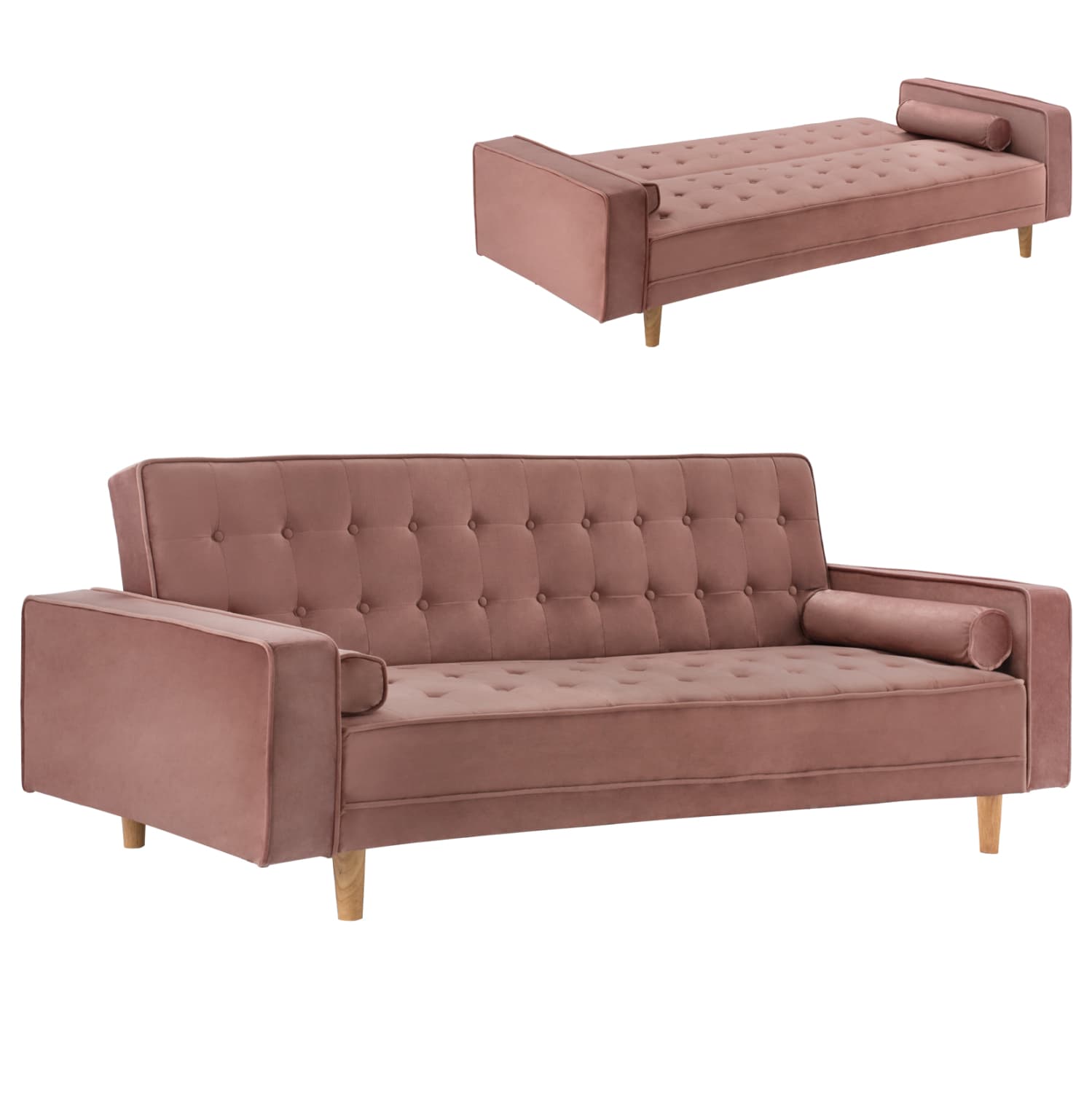 SOFA-BED SALVADOR VELVET DUSTY PINK 224X88X84cm.