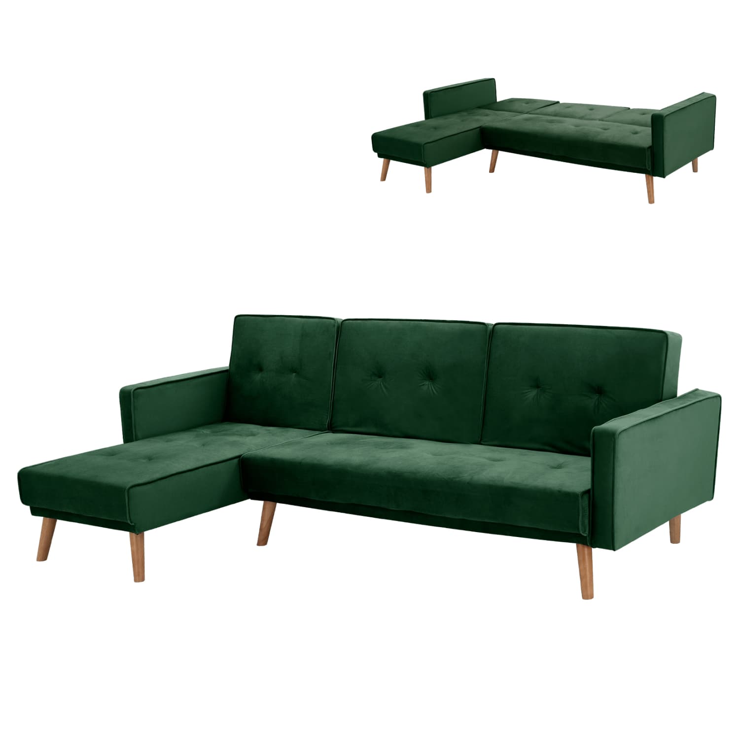 REVERSIBLE CORNER SOFA-BED TALIA VELVET IN GREEN 267x153x85cm