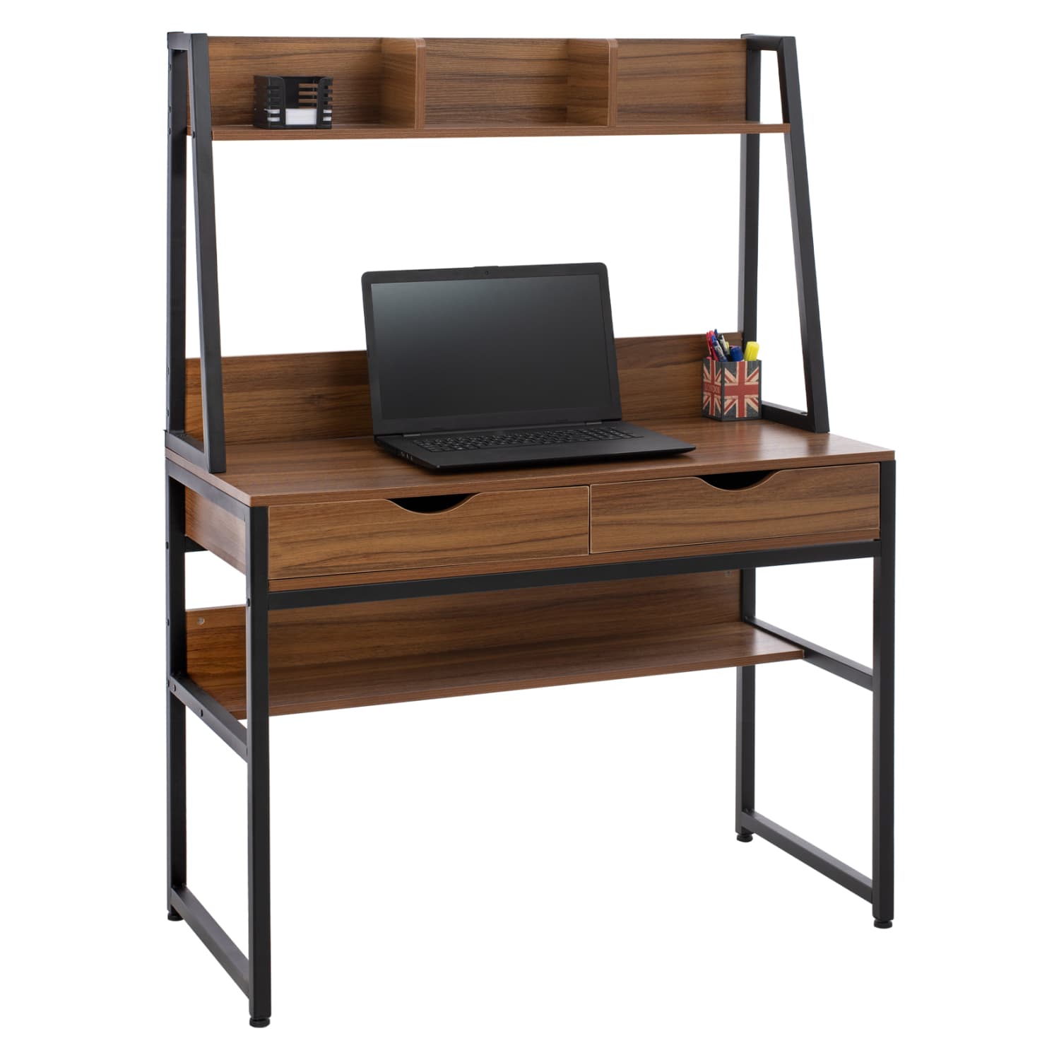 МАСА СО ПОЛИЦА ЗА КНИГИ TANAYA МЕЛАМИН ОРЕВ И МЕТАЛНА ЦРНА РАМКА 100x48x139H cm.