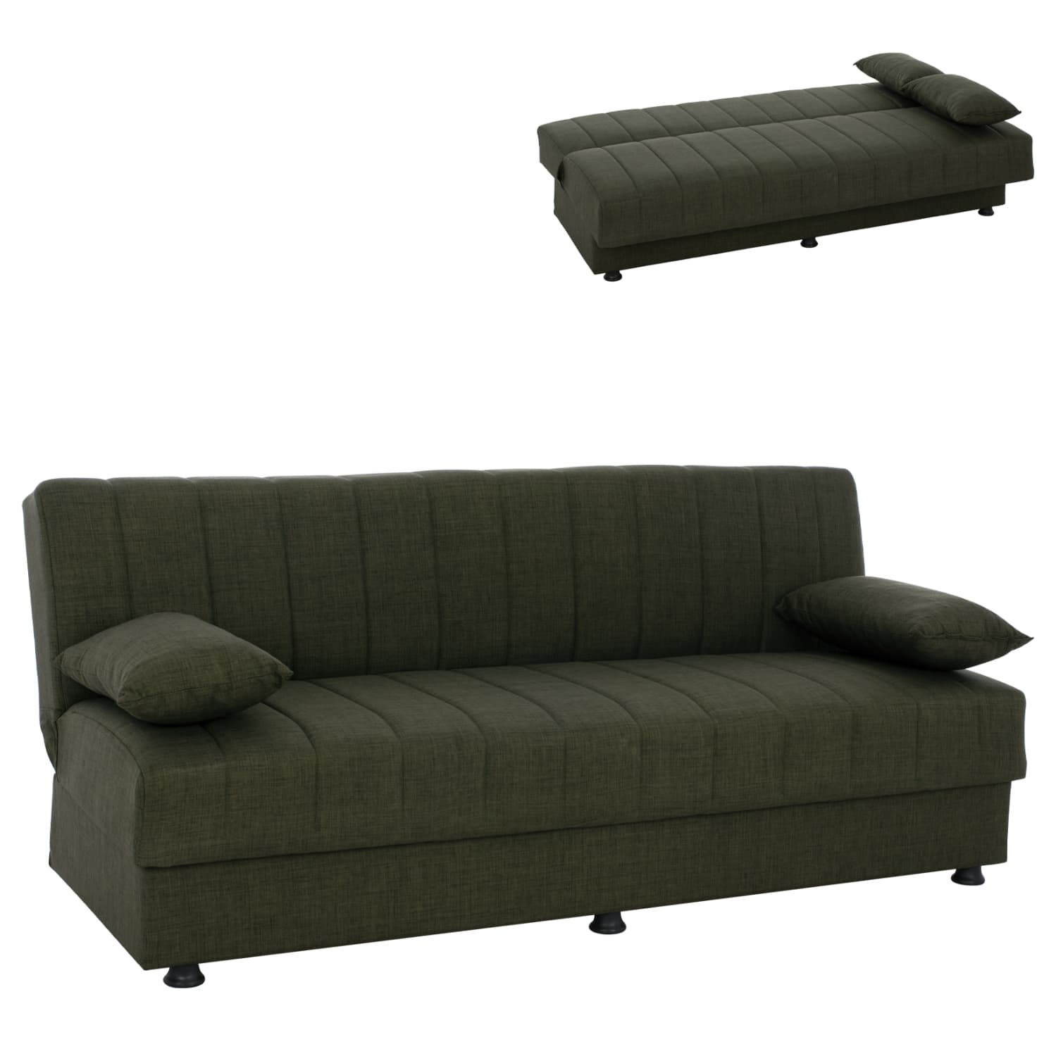 ANDRI three-seater sofa-bed, cypress green fabric--180x83x74Η