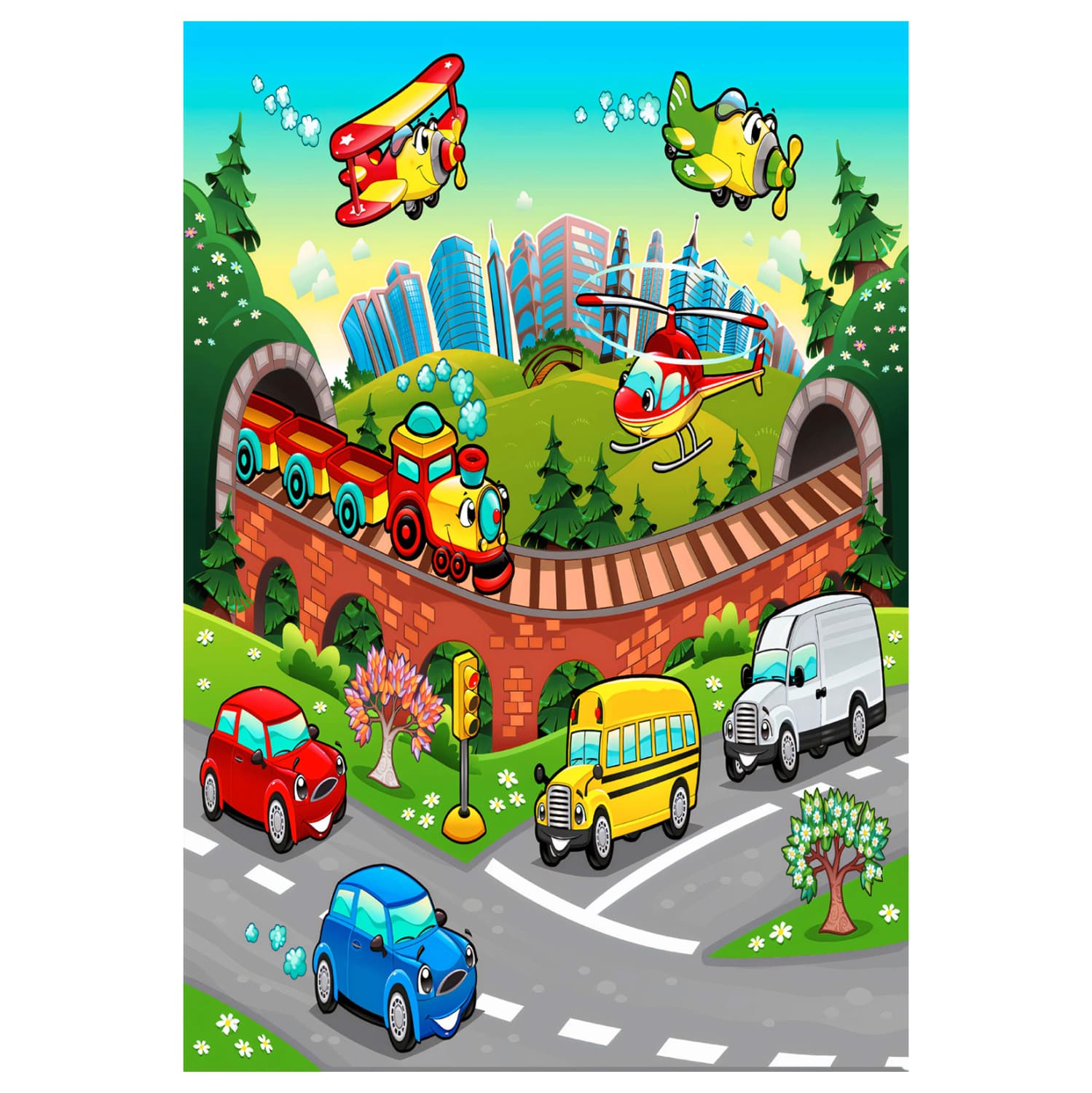 SERIES KIDDER 80Χ150cm, kids rug with various means of transport, fringes