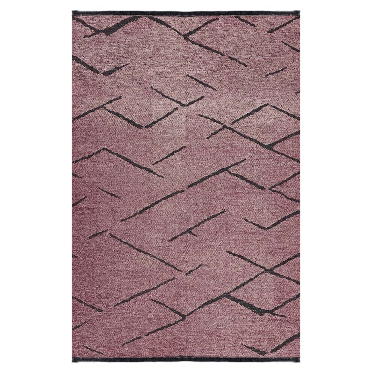 160Χ230cm, dusty pink-black carpet with self-fringes