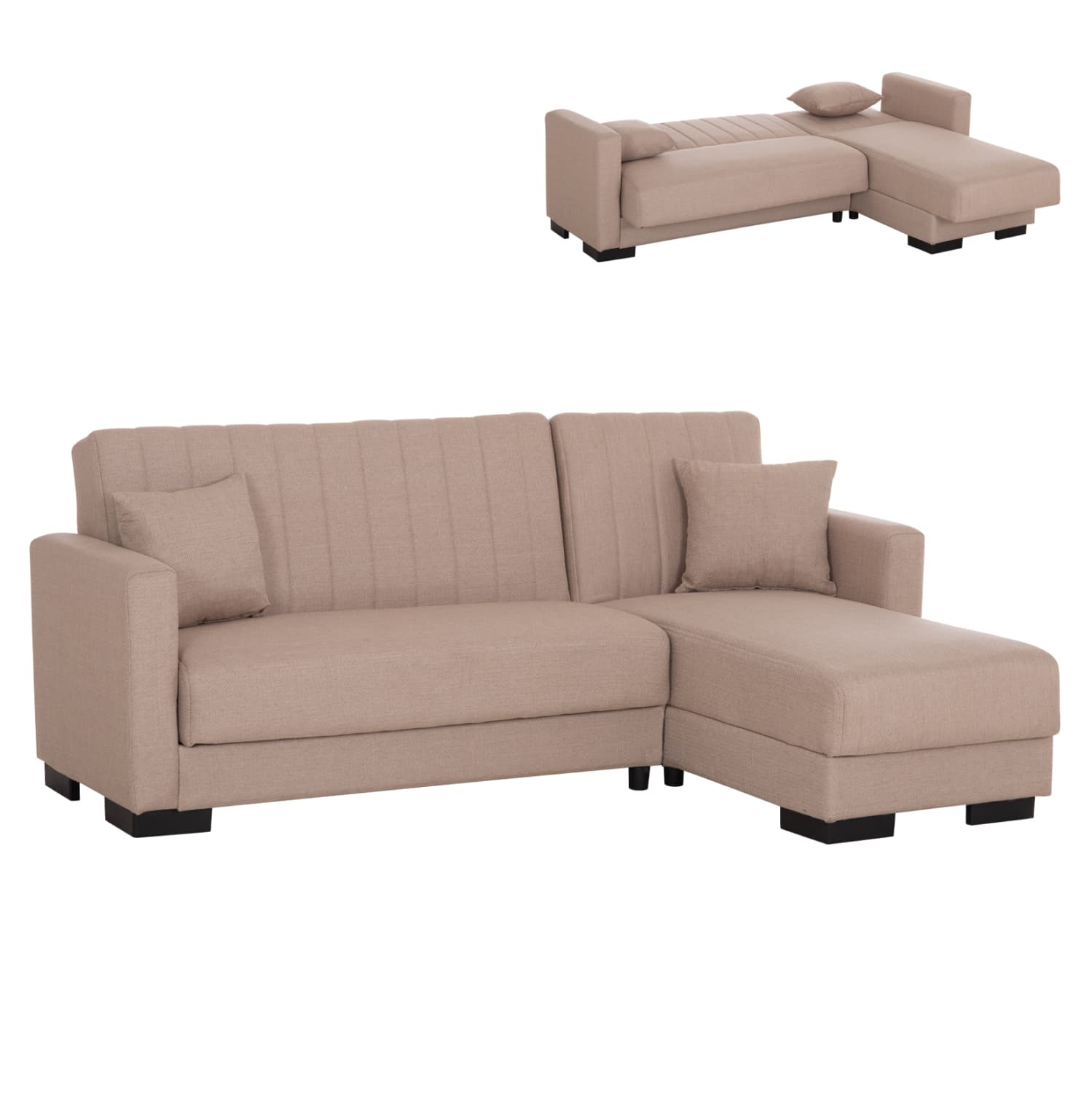 corner sofa-bed, reversible, 200x133x77Ηcm, beige