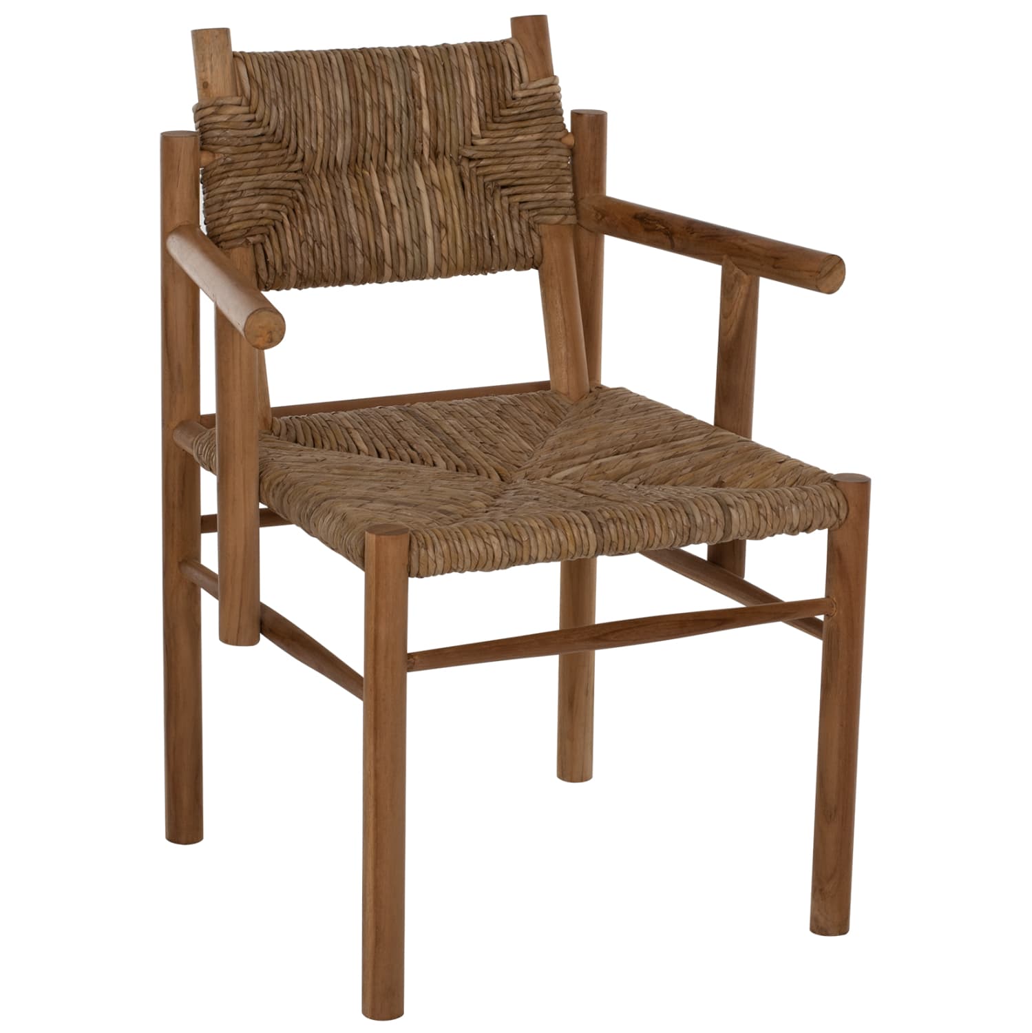 ARMCHAIR ROVER SOLID TEAK & RUSH-MATT- NATURAL 53X55X82
