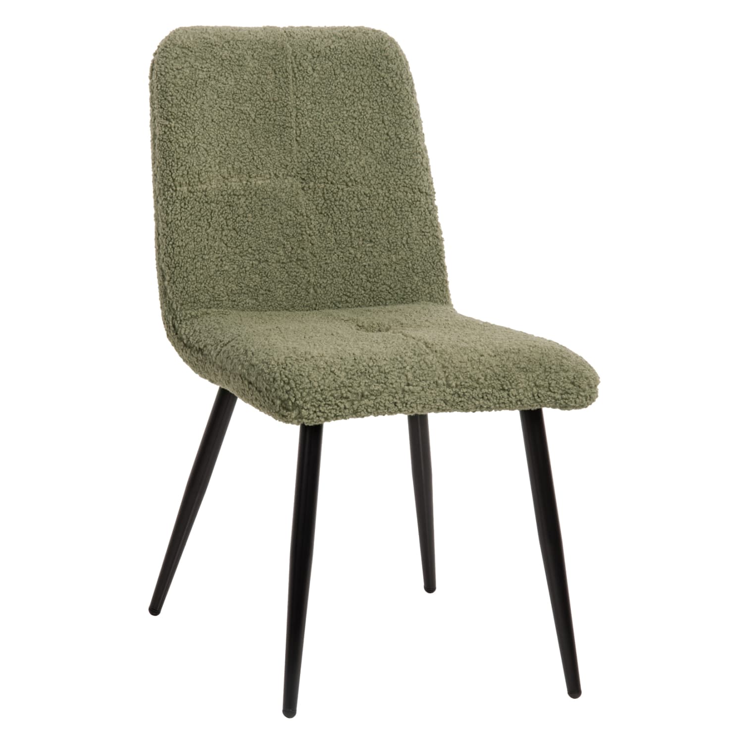CHAIR SHELLY TEDDY FABRIC IN PISTACHIO GREEN-BLACK METAL LEGS 48x64x87Hcm.