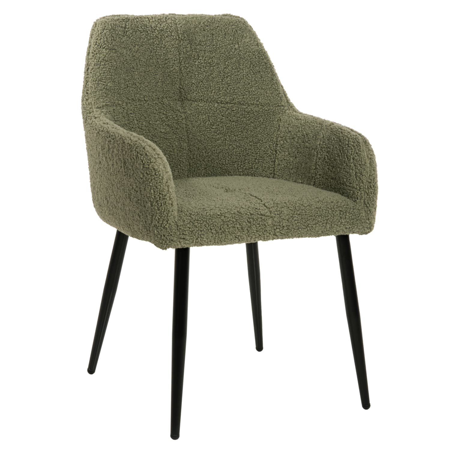 ARMCHAIR SHELLY TEDDY FABRIC IN PISTACHIO GREEN-BLACK METAL LEGS 57x55x87Hcm.