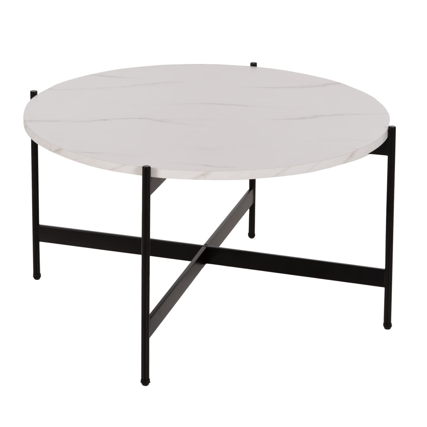 МАСА ЗА КАФЕ MDF ПЛОЧА БЕЛ МЕРМЕР-ЦРНА МЕТАЛНА ОСНОВА Φ80x45Hcm.