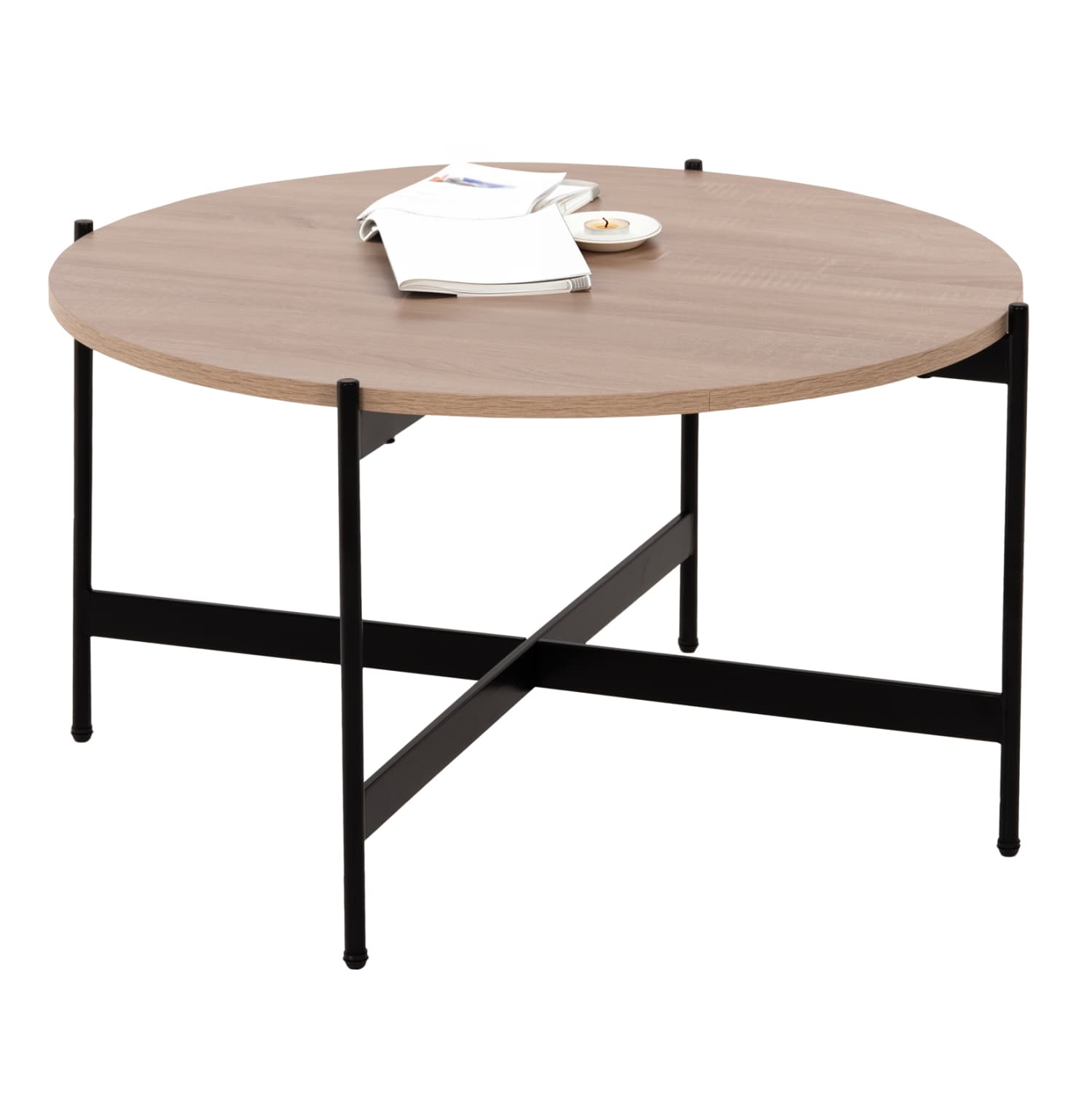 КЛУБ МАСА ОД МЕДИЈАПАН ВО SONOMA БОЈА - ЦРНА МЕТАЛНА ОСНОВА Φ80x45Hcm.
