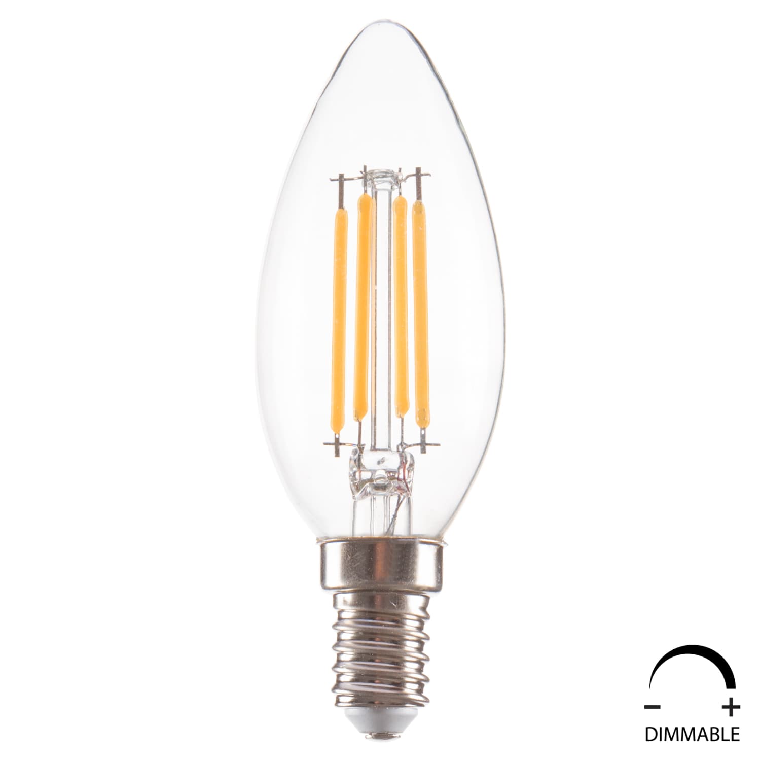 СИЈАЛИЦА LED ФИЛАМЕНТ 4W E14 3000K ПРОЗИРНА СО ПРИЛАГОДУВАЊЕ НА ОСВЕТЛЕНОСТА