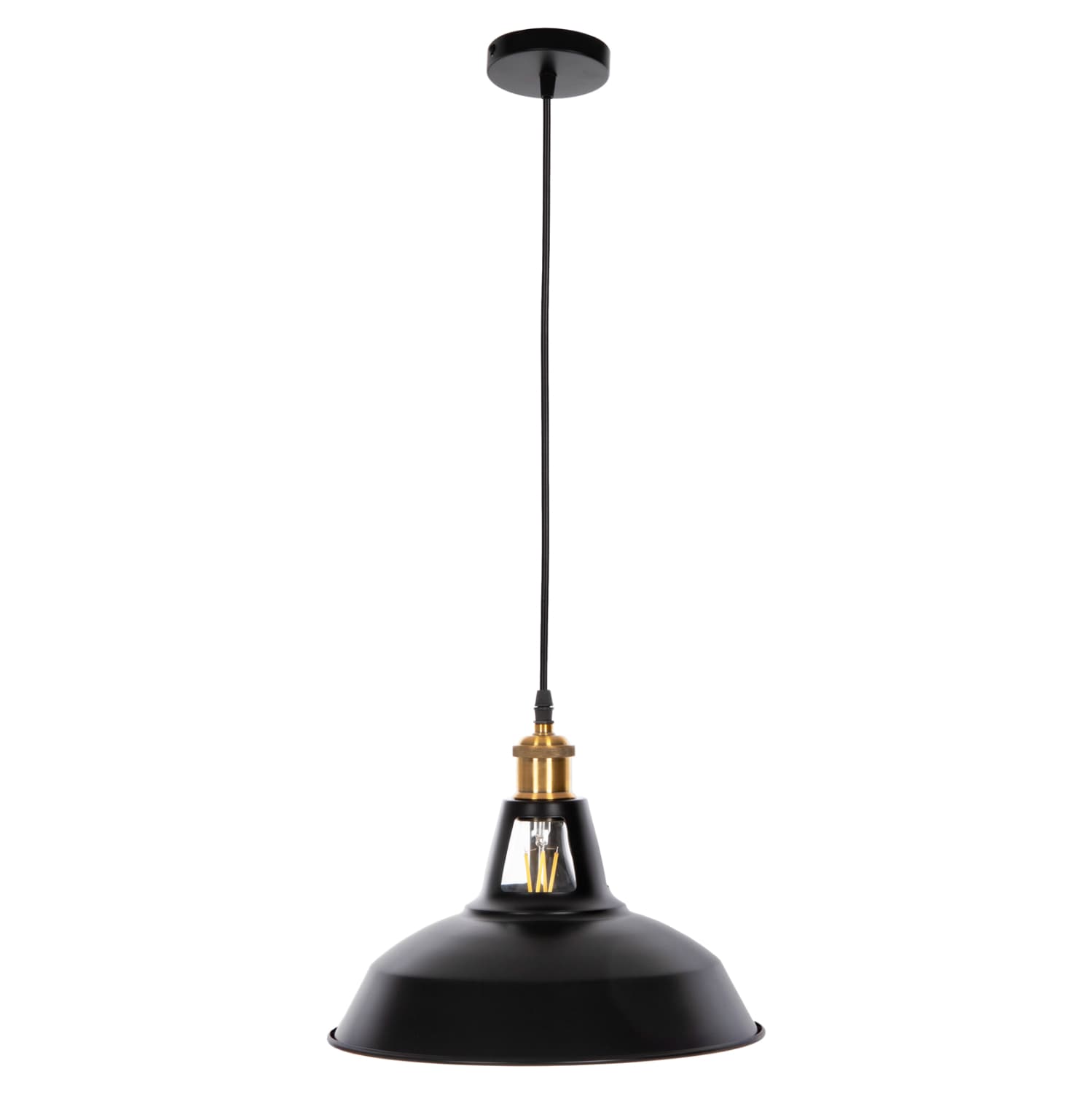 CEILING PENDANT LAMP BLACK METAL-GOLD TOP Φ31x120Hcm.