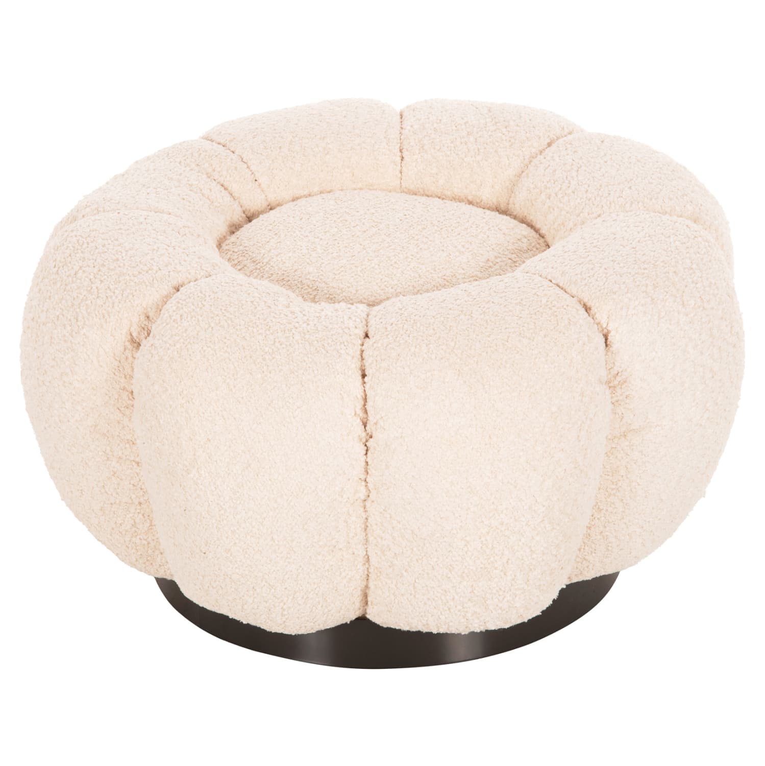 STOOL ROUND GRYMM ECRU BOUCLE-BLACK METAL BASE Φ60x31Hcm.