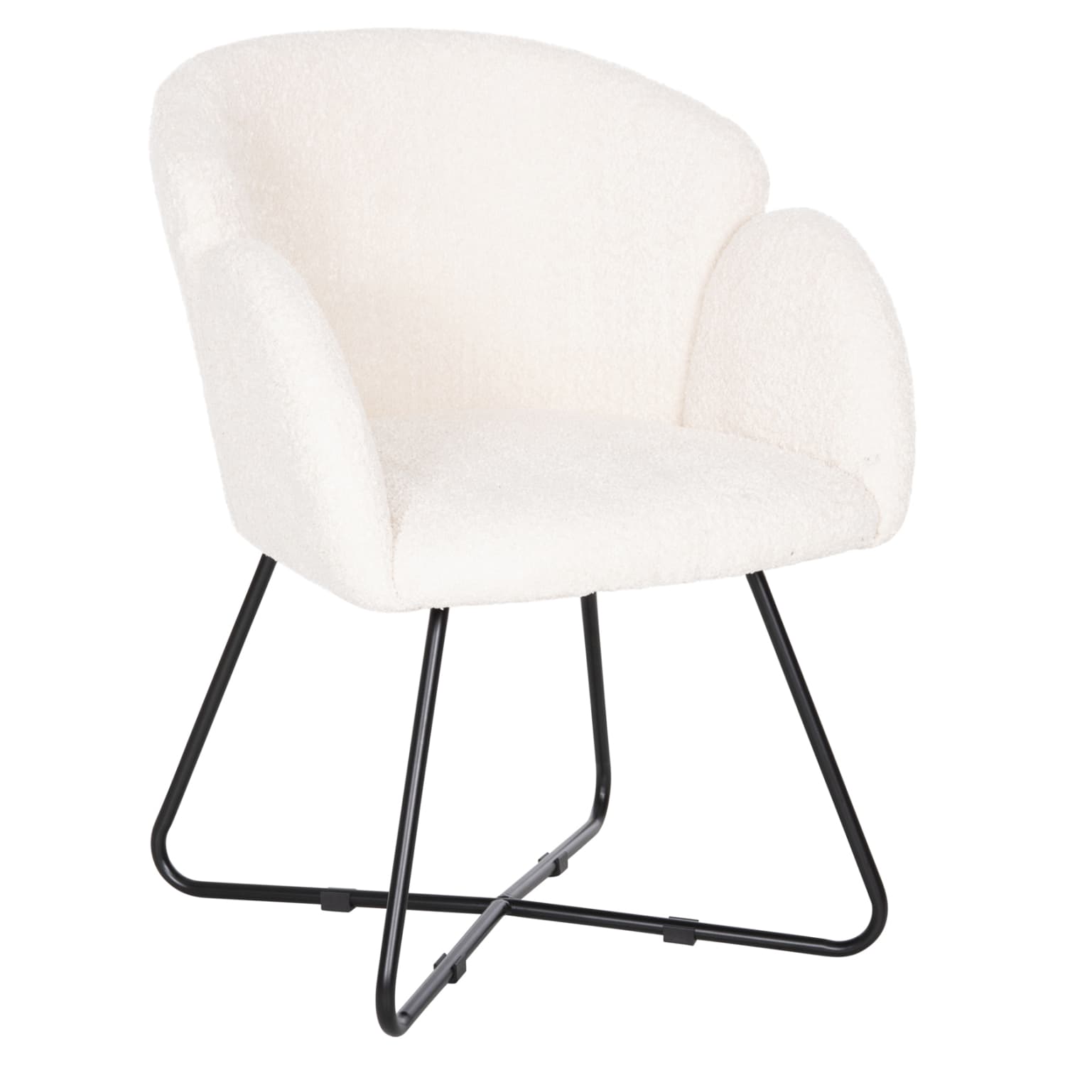 ARMCHAIR HARNIS ECRU BOUCLE-BLACK METAL BASE 59.5x64x77 cm.