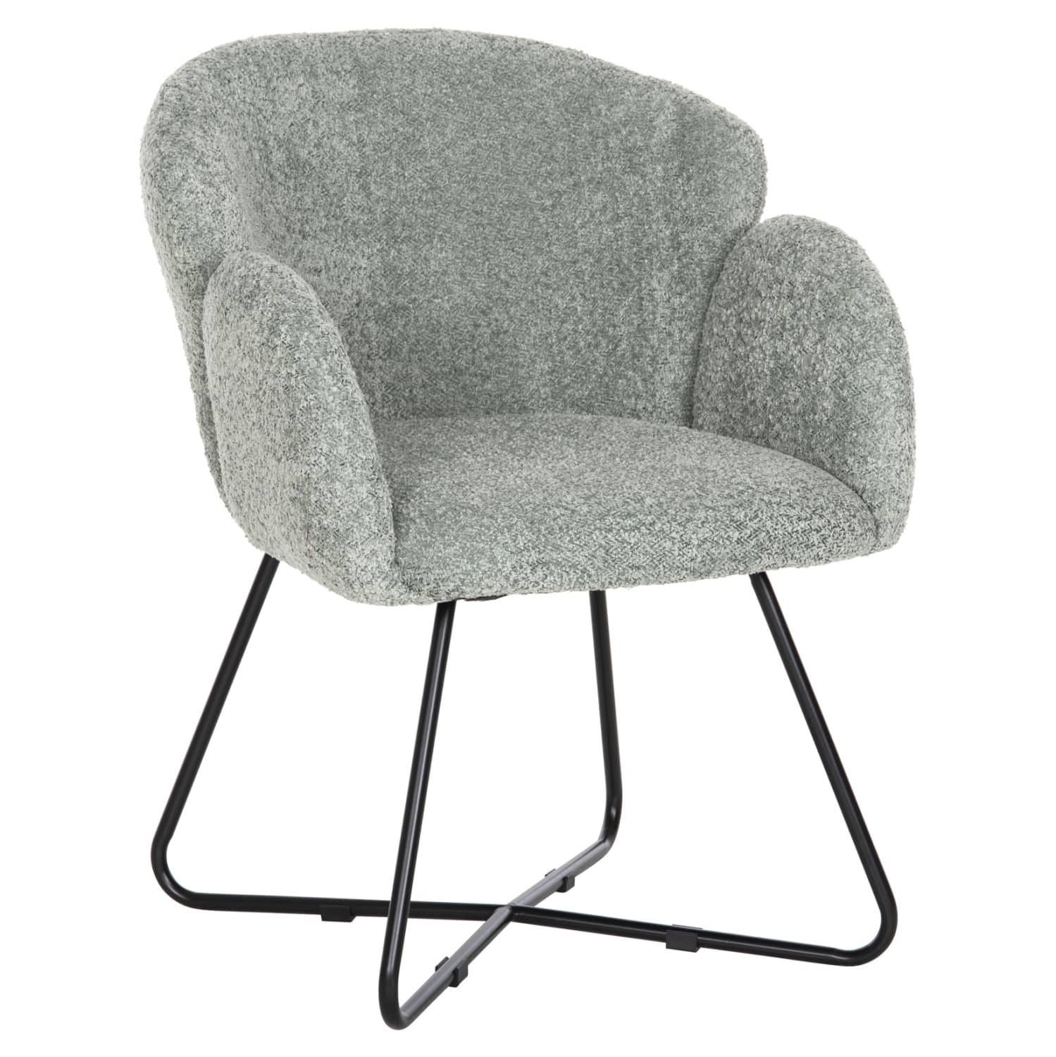ARMCHAIR HARNIS PISTACHIO GREEN BOUCLE-BLACK METAL BASE 59.5x64x77Hcm.