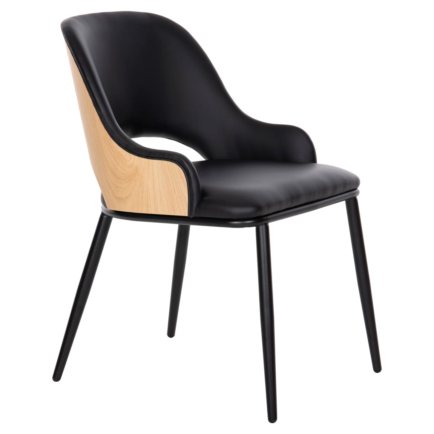 DINING CHAIR DELF PU BLACK-BLACK METAL LEGS-WOODEN BACK IN NATURAL 48x55x76Hcm.