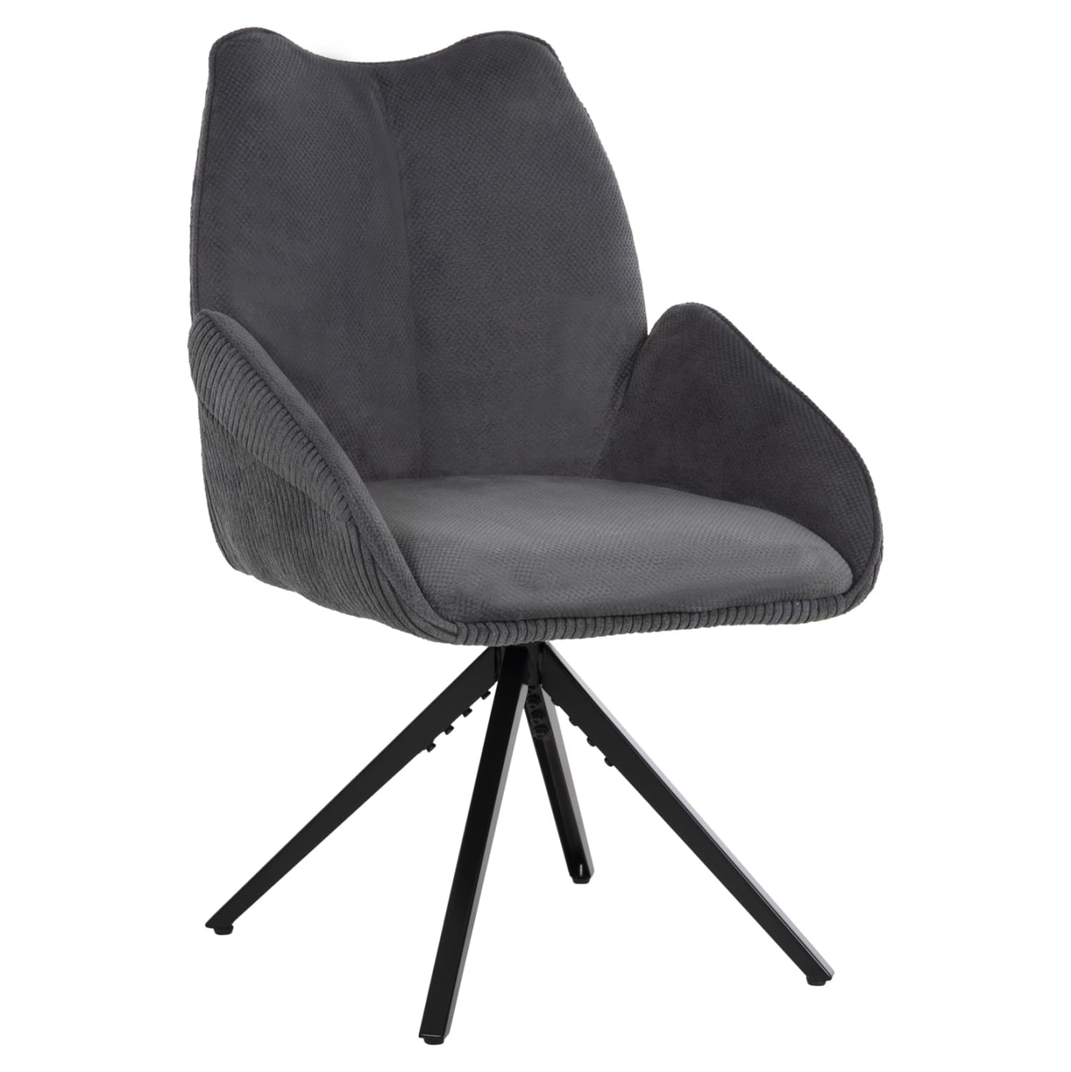 DINING ARMCHAIR SHAI GREY FABRIC-BLACK METAL BASE 61x63x93Hcm.