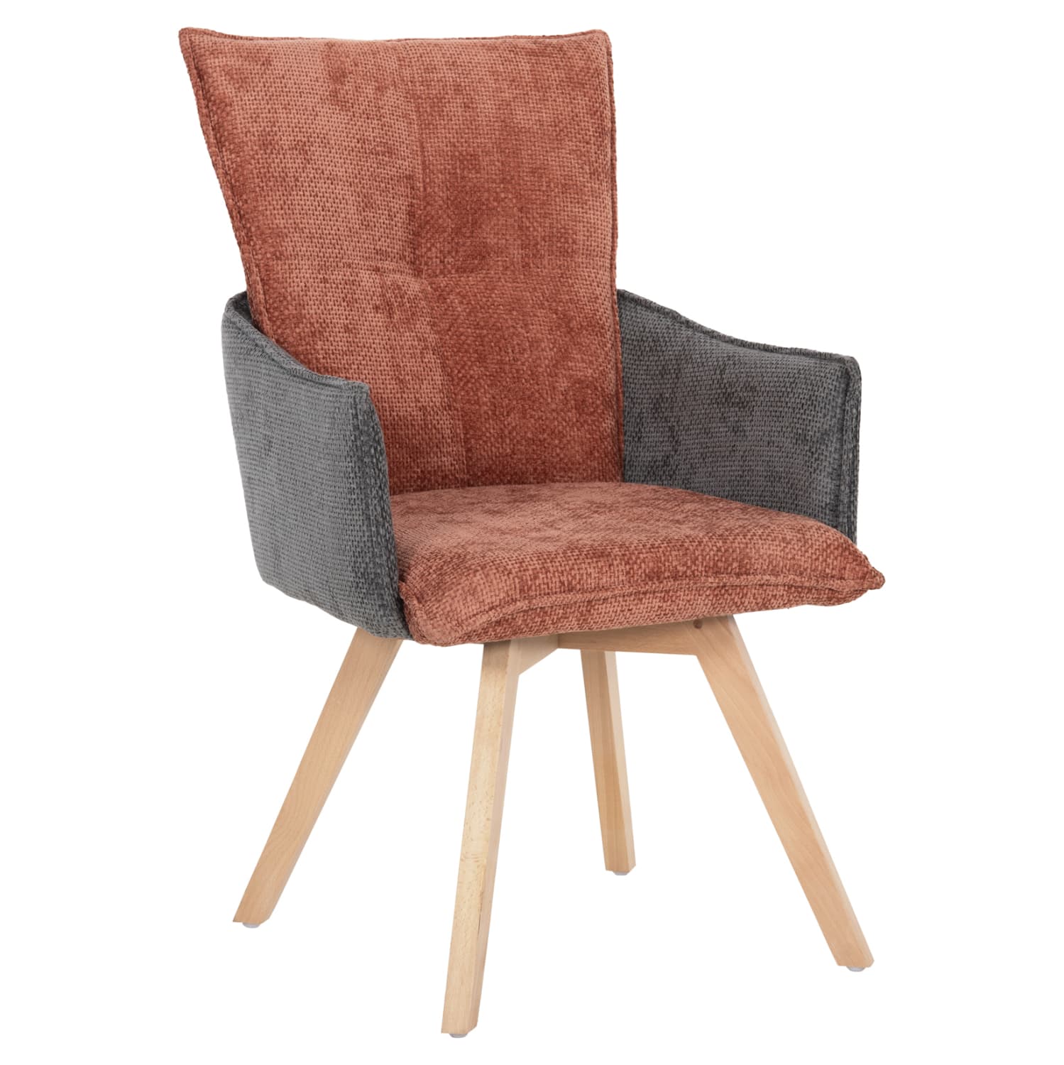 DINING ARMCHAIR REX BRICK RED-GREY FABRIC-BEECH WOOD LEGS 53x60x93Hcm.