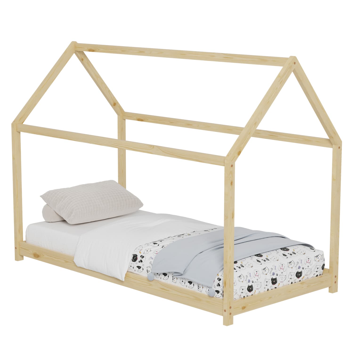 BED FOR KIDS PEPE t.MONTESSORI SOLID PINE WOOD IN NATURAL- 190x90cm.