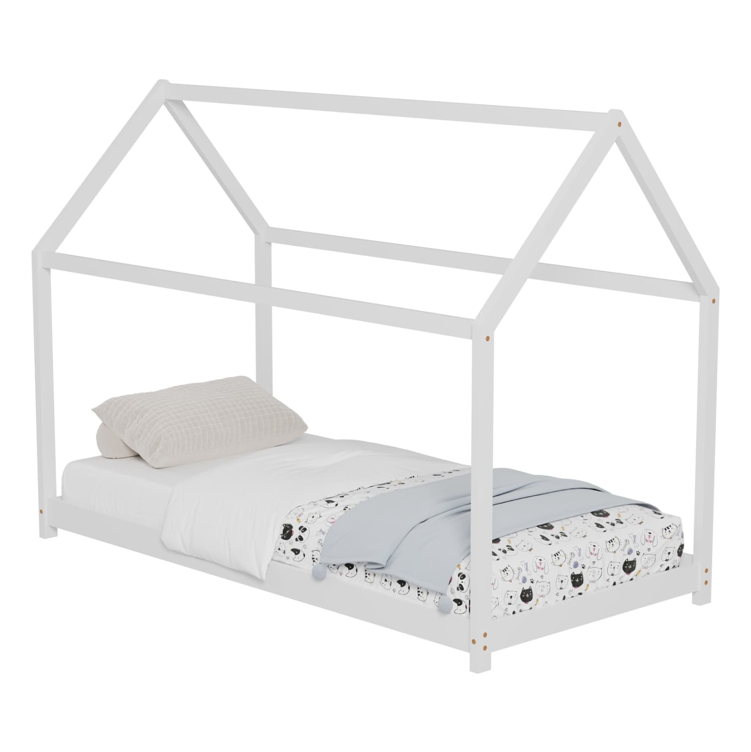BED FOR KIDS PEPE t.MONTESSORI SOLID PINE WOOD IN WHITE- 190x90cm.