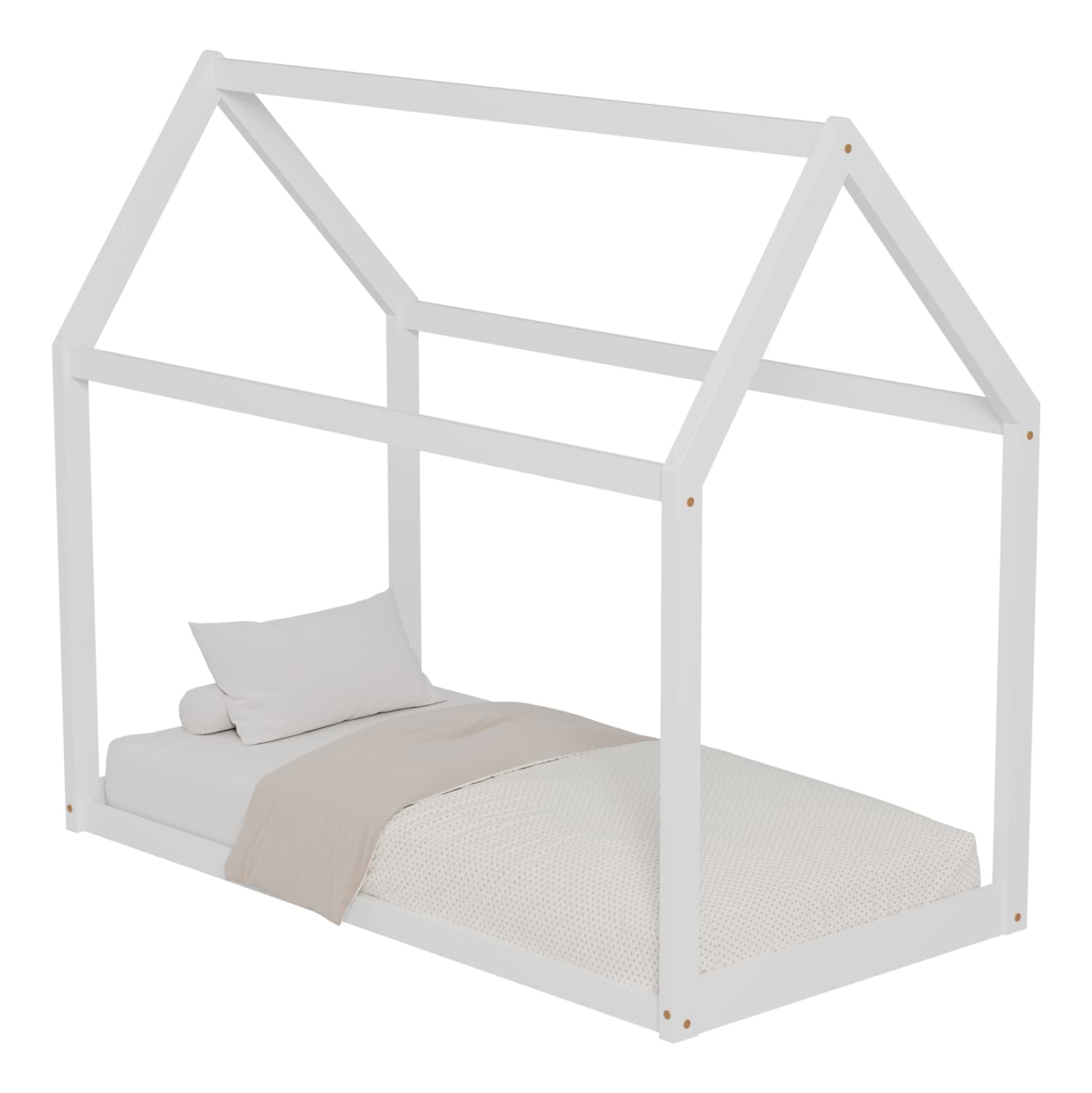 BED FOR KIDS PEPE t.MONTESSORI SOLID PINE WOOD IN WHITE- 140x70cm.