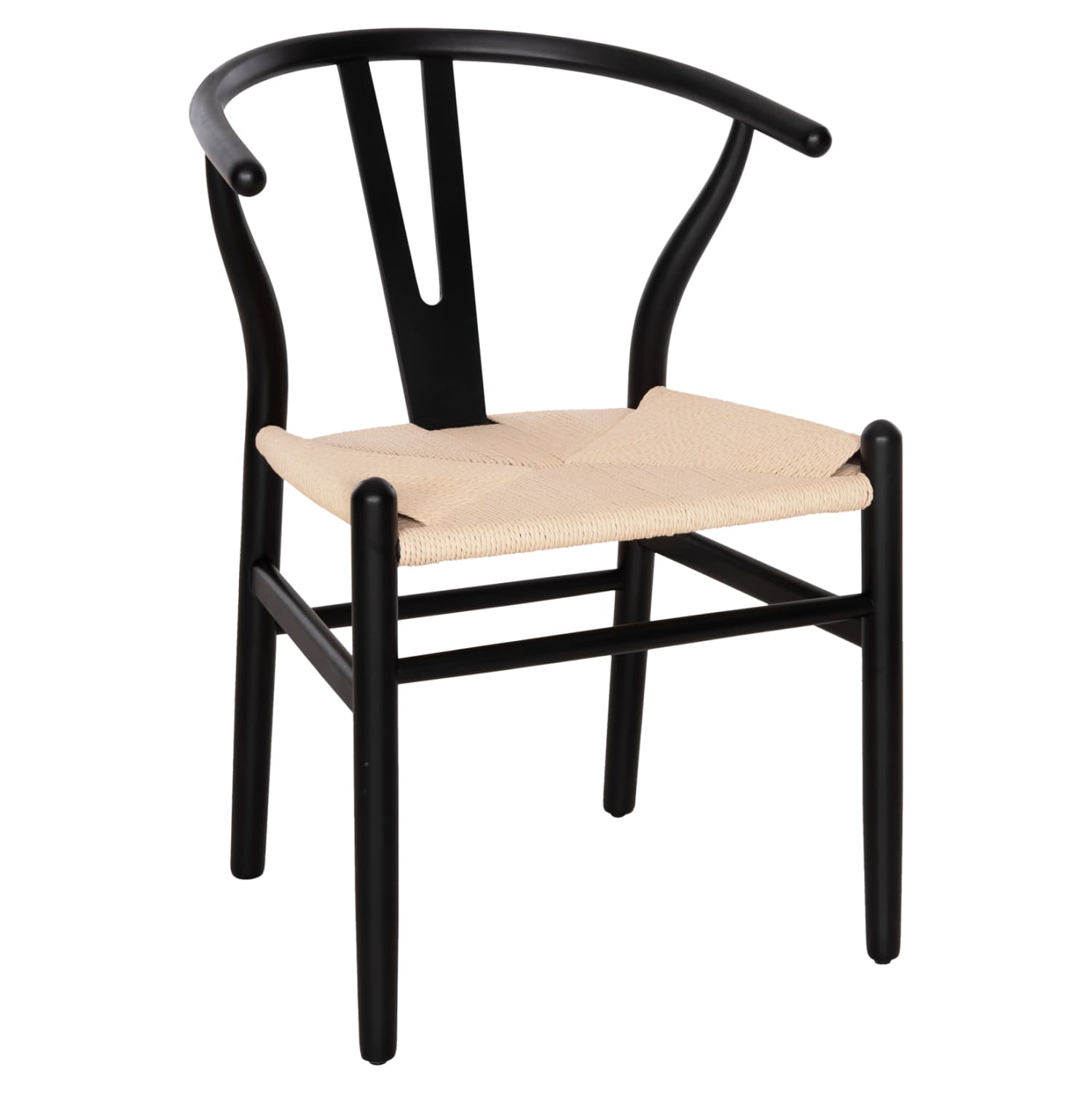 DINING CHAIR BRAVE BEECH WOOD IN BLACK-BEIGE ROPE 54.5x53x75Hcm.