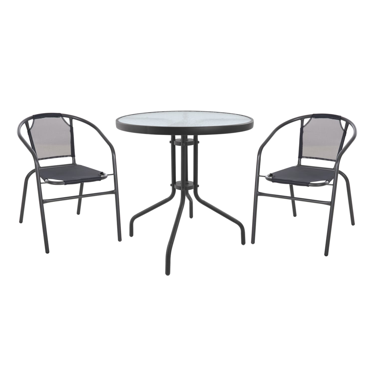 OUTDOOR SET 3PCS GREY METAL-SAFETY GLASS-GREY TEXTILENE