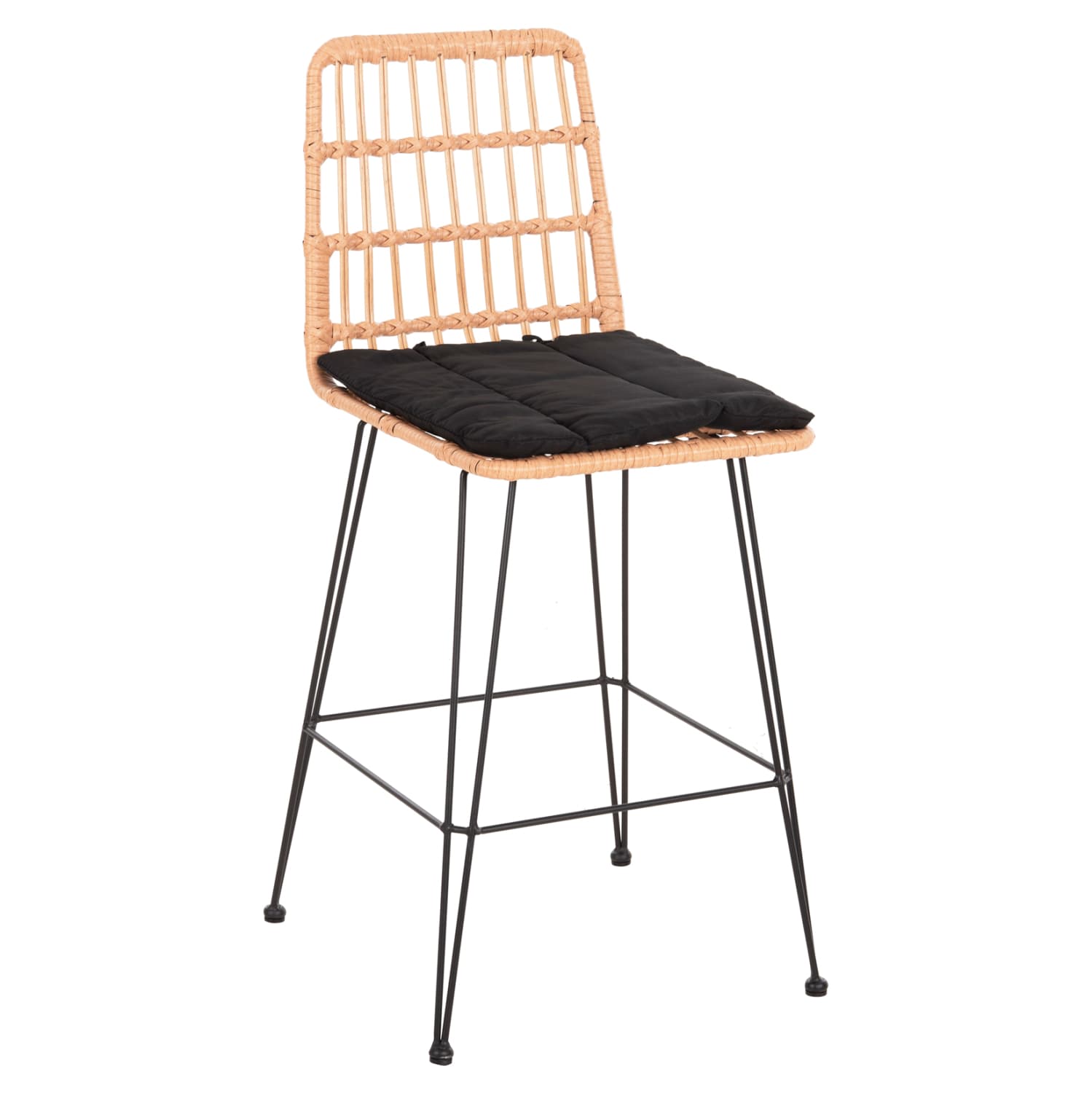 BAR STOOL MED.HEIGHT ALLEGRA METAL&CUSHION BLACK-WICKER BEIGE 50x55x103Hcm.