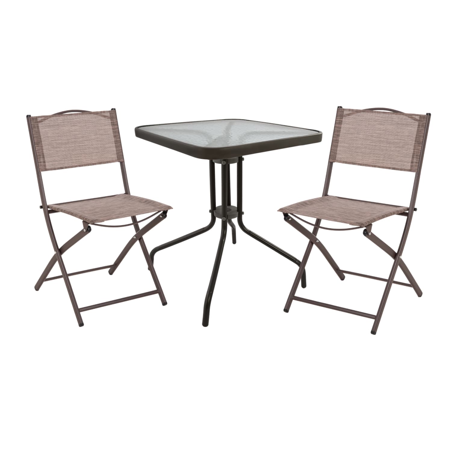 OUTDOOR DINING SET 3PCS FIGO METAL TABLE & 2 FOLDABLE CHAIRS-BROWN