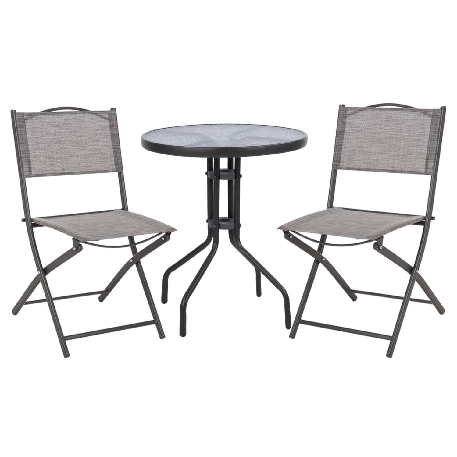 OUTDOOR DINING SET 3PCS LIMA METAL ROUND TABLE & 2 FOLDABLE CHAIRS-GREY