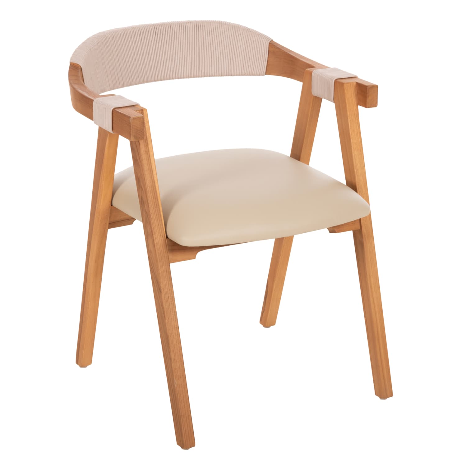 DINING ARMCHAIR RIMINI TEAK WOOD IN NATURAL-BEIGE ROPE & PU SEAT 60x61x75,5Hcm.