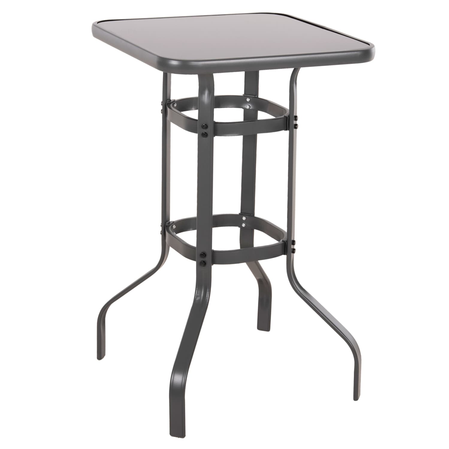 БАР МАСА КВАДРАТНА FIGGY МЕТАЛНА СИВА-КАЛЕНО СТАКЛО 60x60x100Hcm.