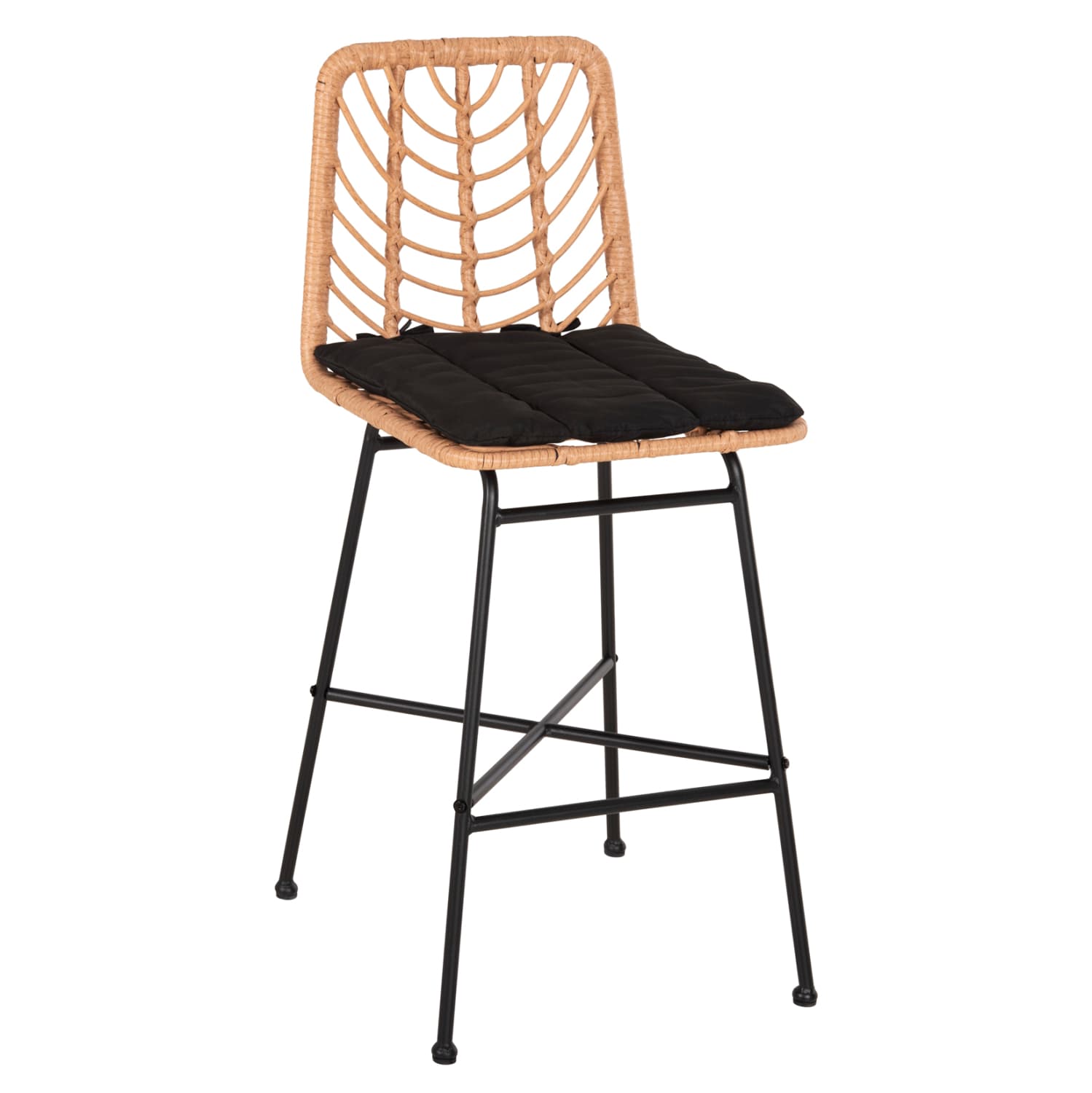 BAR STOOL MED.HEIGHT GERALD METAL&CUSHION IN BLACK-WICKER IN BEIGE 47x47x101Hcm.