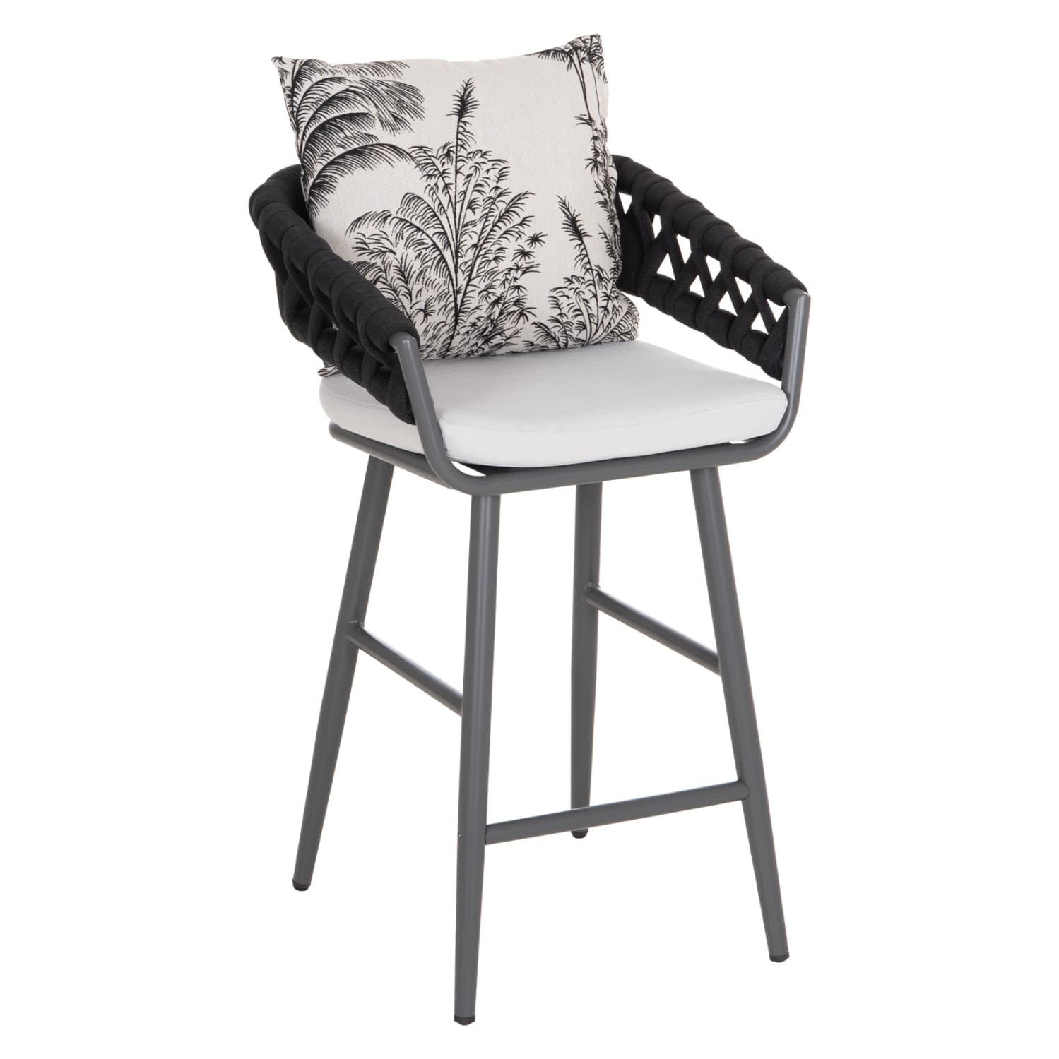 BAR STOOL ALUMINUM CAMDEN GREY WITH ECRU BACK CUSHION WITH PRINT PATTERN 56x63x110Hcm.
