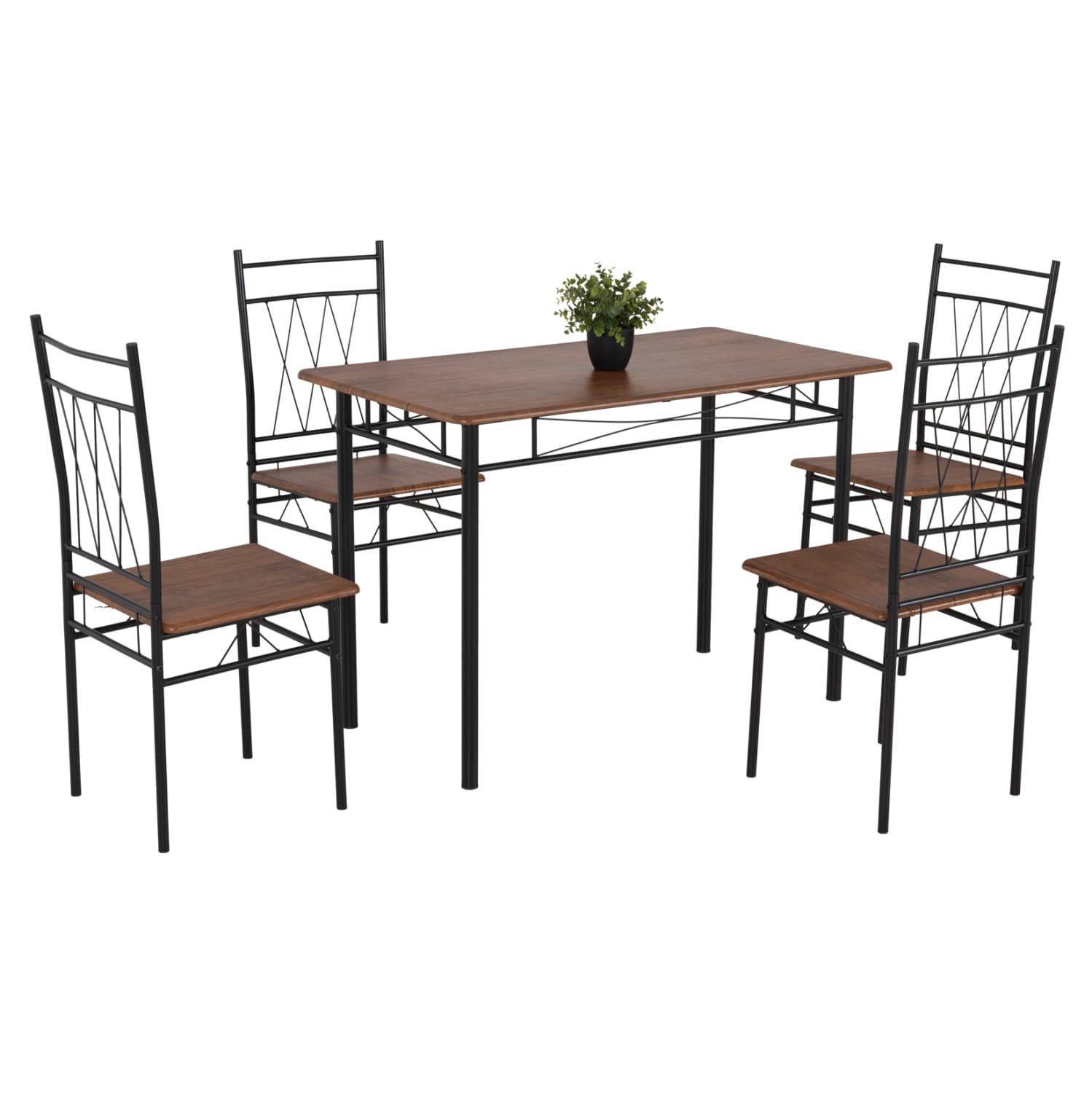 DINING SET 5PCS PRAIORY BLACK MAT METAL-MDF IN WALNUT COLOR 110x60x74Hcm.