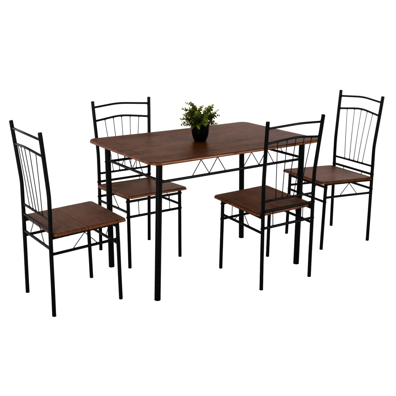 DINING SET 5PCS PEARY BLACK METAL-MDF IN WALNUT COLOR 110x60x74Hcm.