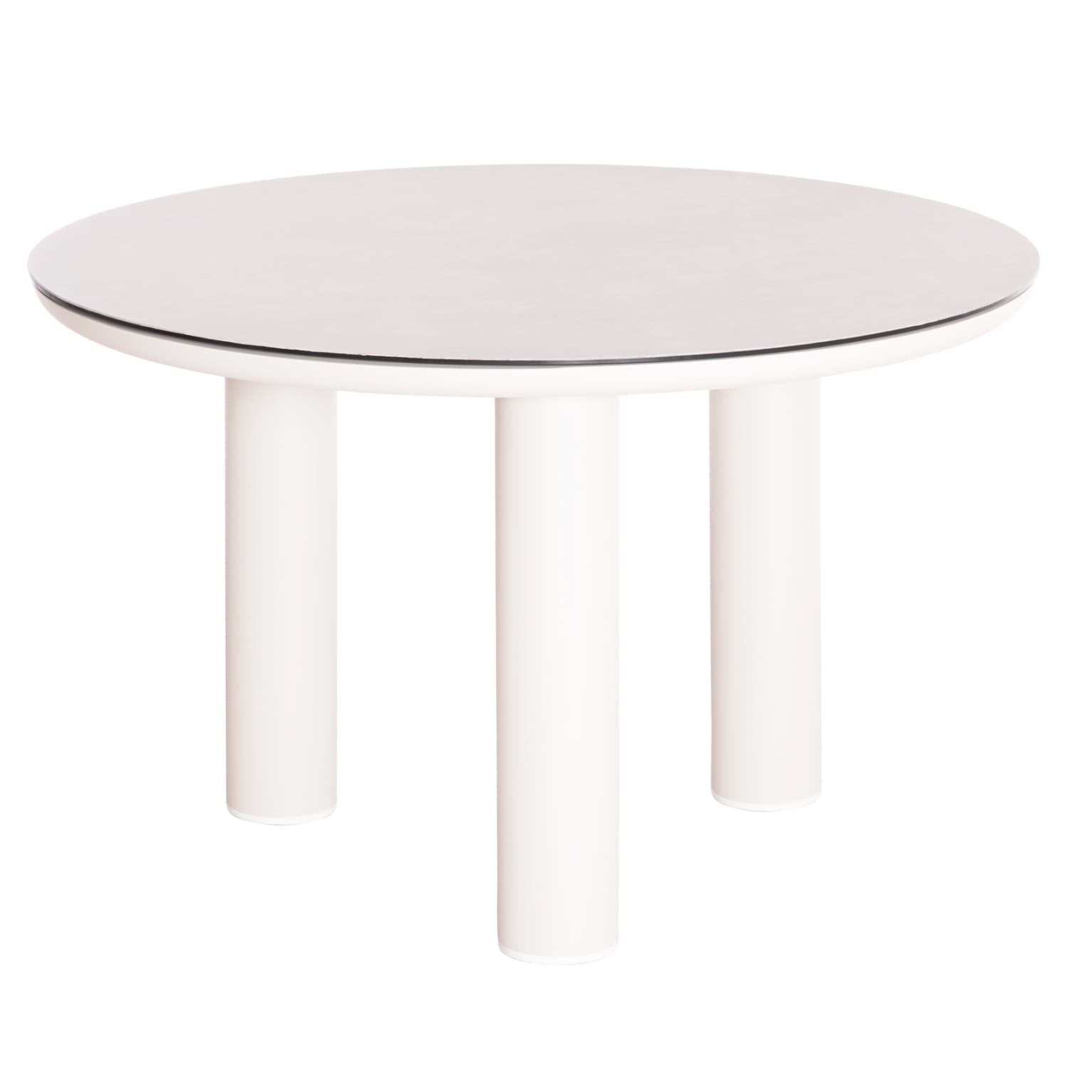 ALUMINUM ROUND TABLE DOSUN CREAM WHITE FRAME-3D PRINTED GLASS TOP WITH CERAMIC LOOK Φ120cm.