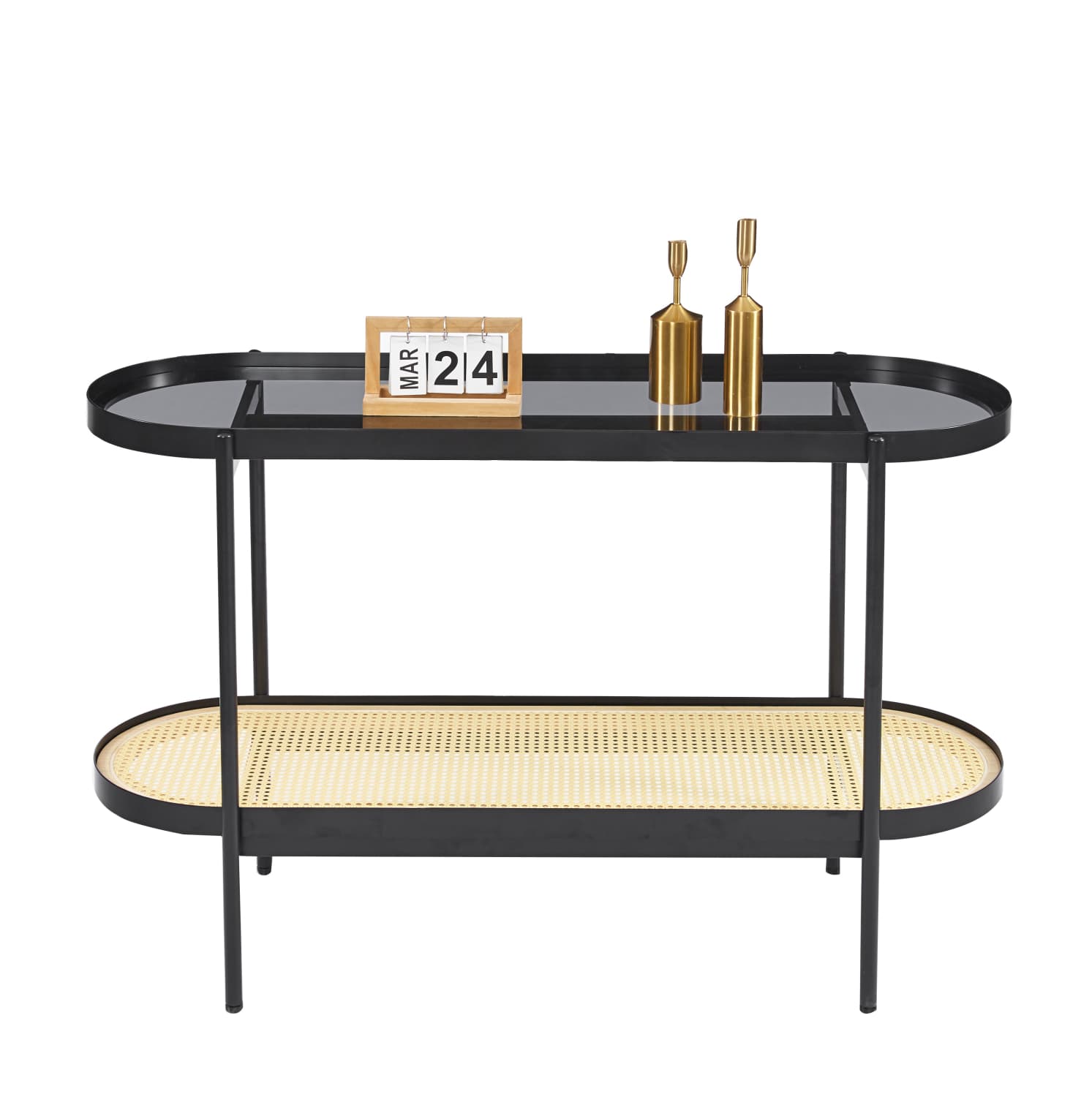 CONSOLE SEITZ GLASS TOP-METAL-RATTAN IN NATURAL 120x43x76.5Hcm.
