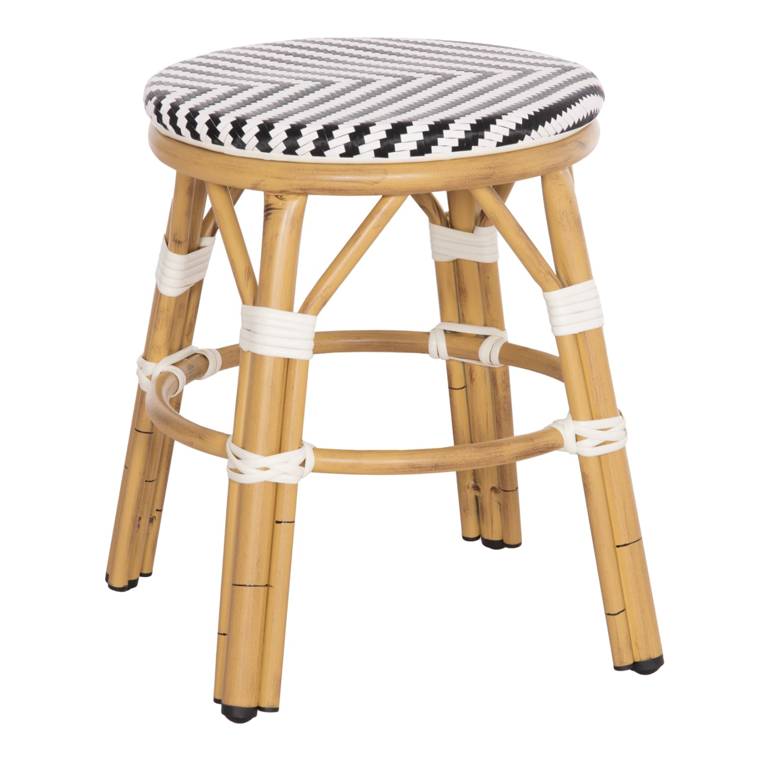 ALUMINUM ROUND STOOL CHINO BAMBOO LOOK-TEXTILENE IN WHITE-BLACK Φ36x46Hcm.