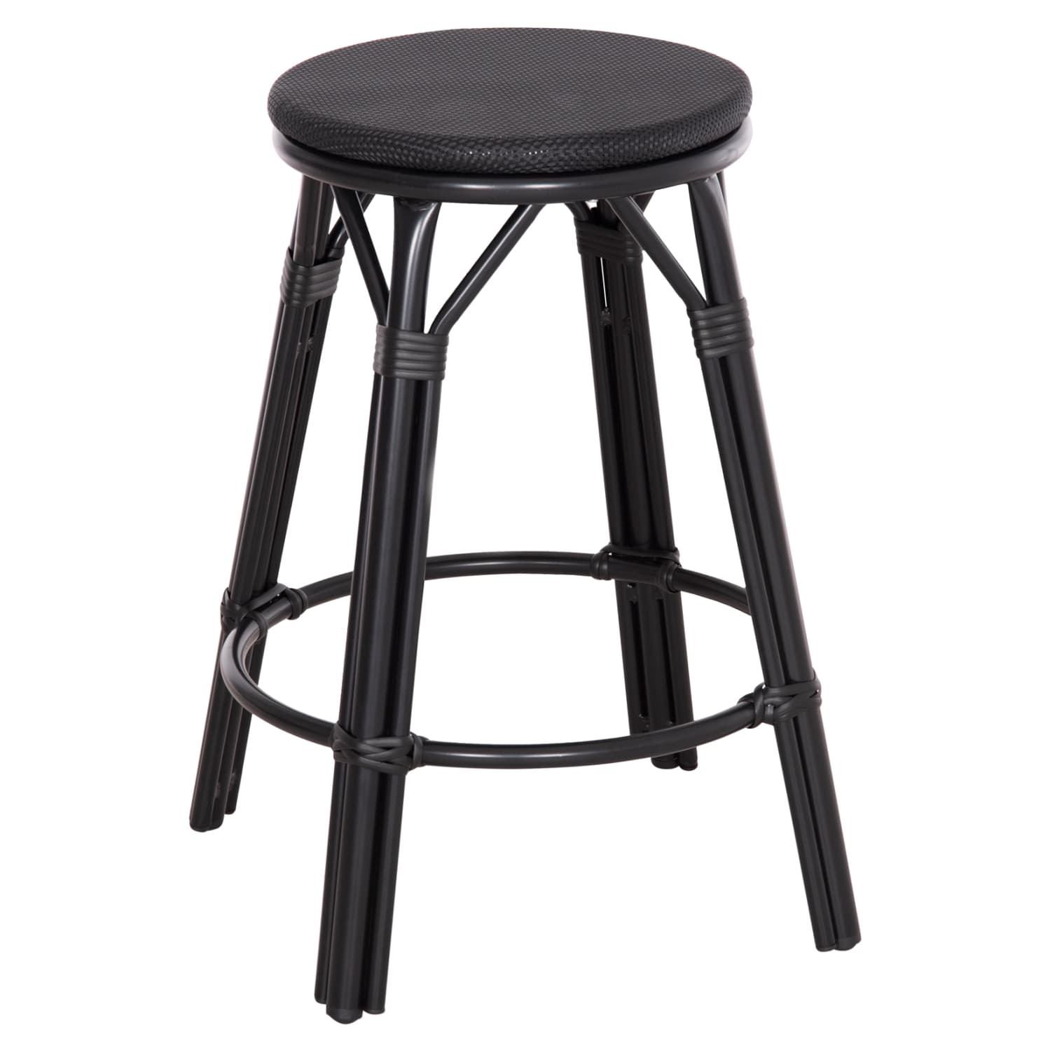 ALUMINUM MEDIUM HEIGHT BAR STOOL CHINO BAMBOO LOOK & TEXTILENE IN BLACK 43x43x65Hcm.