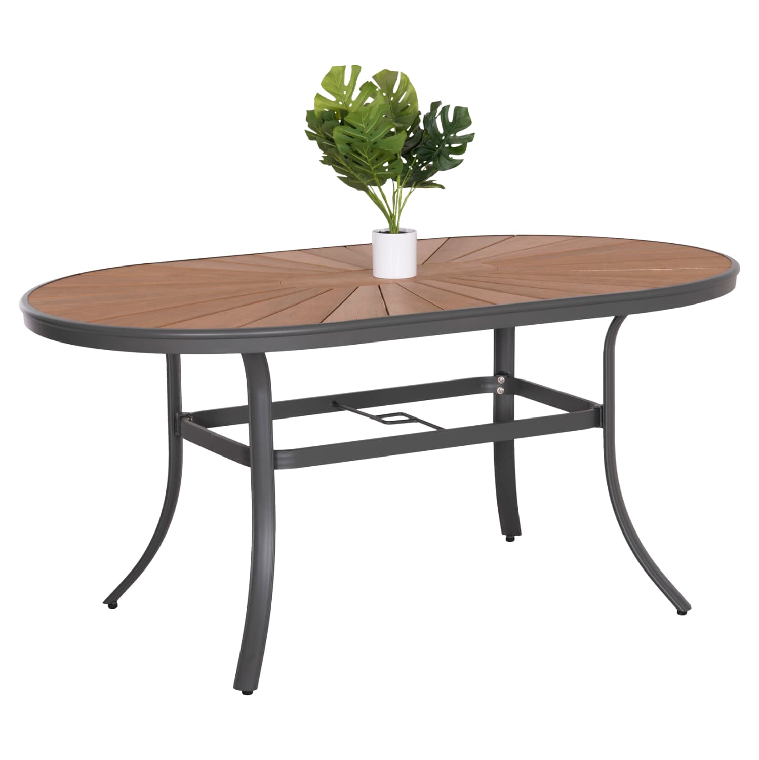 OUTDOOR OVAL DINING TABLE TELAMO ANTHRACITE ALUMINUM-POLYWOOD IN NATURAL 160x90x73,5Hcm.