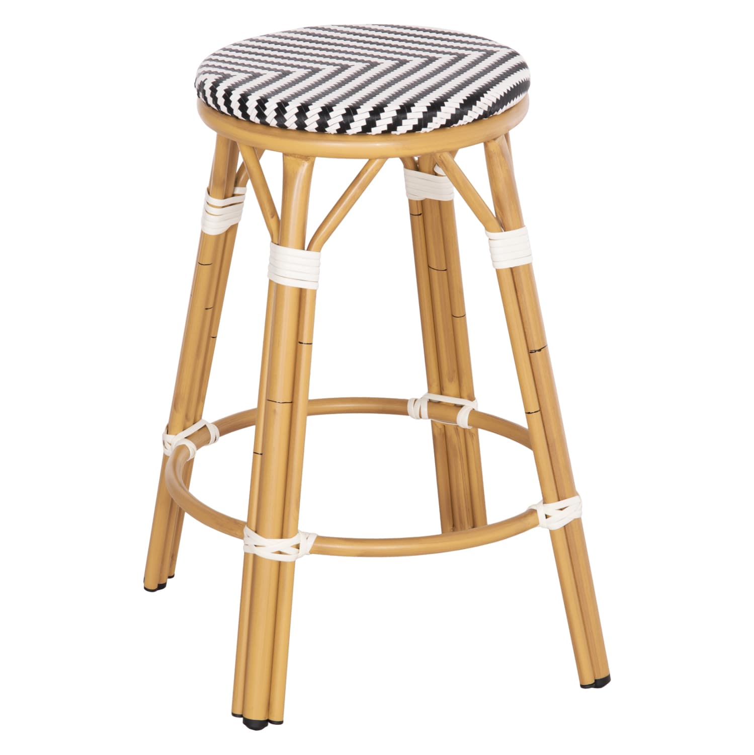 ALUMINUM MEDIUM HEIGHT BAR STOOL CHINO BAMBOO LOOK & TEXTILENE BLACK 43x43x65Hcm.